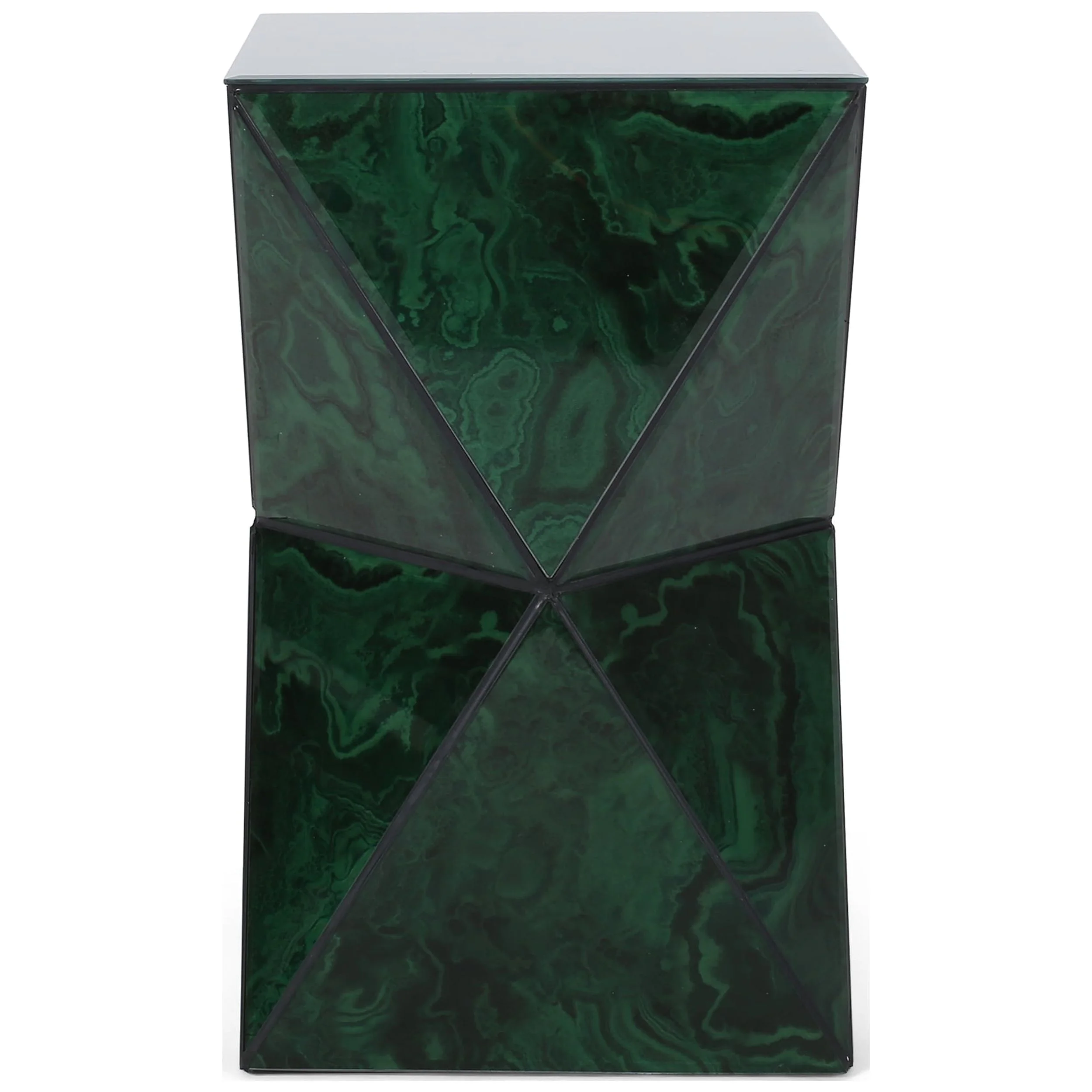 GDF Studio Aedon Tempered Glass Hourglass Side Table, Malachite Finish