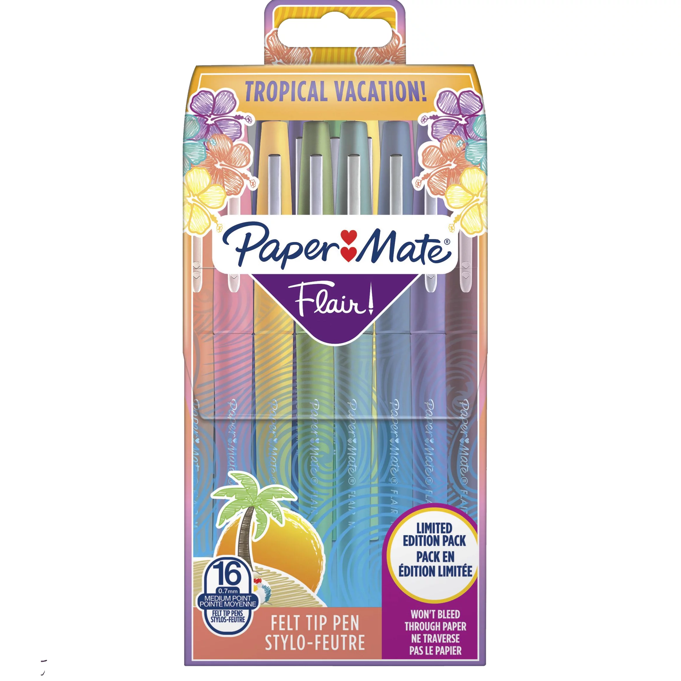 Paper Mate Flair Felt Tip Pens, Tropical Assorted Colors, Medium, 16-Count