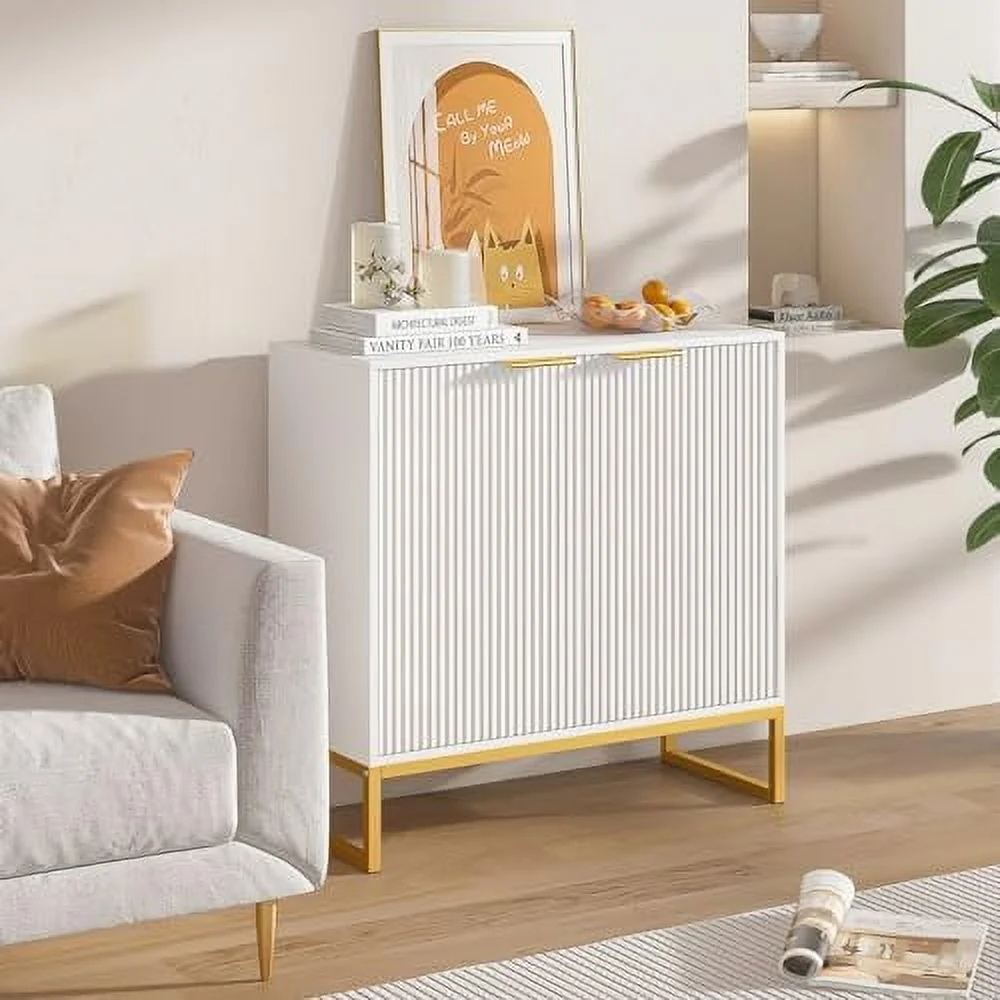 xrboomlife Fluted Accent Cabinet  Kitchen Sideboard Buffet Cabinet with 4 Fluted Doors  Modern  Cabinet with Adjustable Shelves for Living Room  Dining Room  Hallway