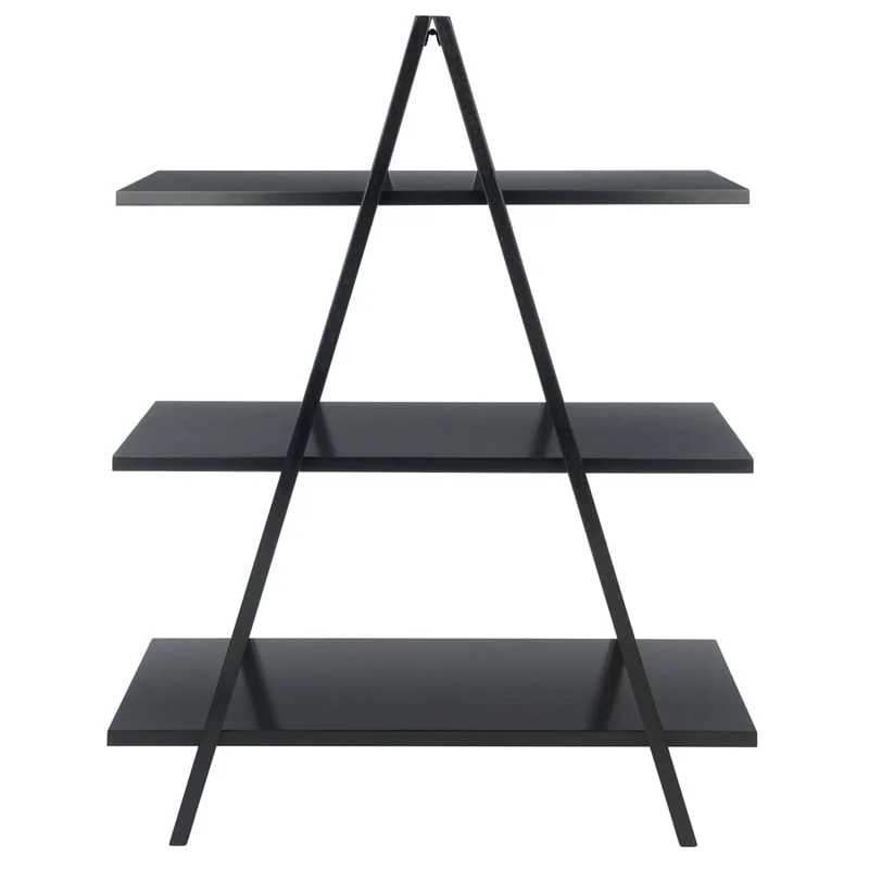 Pemberly Row 3-Tier A-Frame Mid-Century Solid Wood Book Shelf in Black