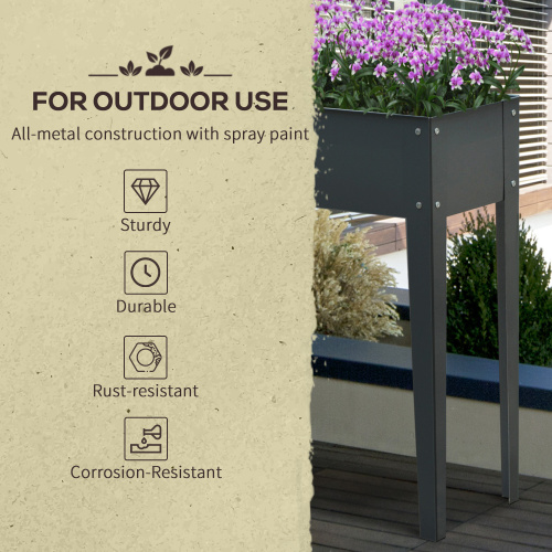 Buumin Outsunny Metal Raised Garden Bed, Elevated Planter Box with Legs and Drain Holes, Dark Gray