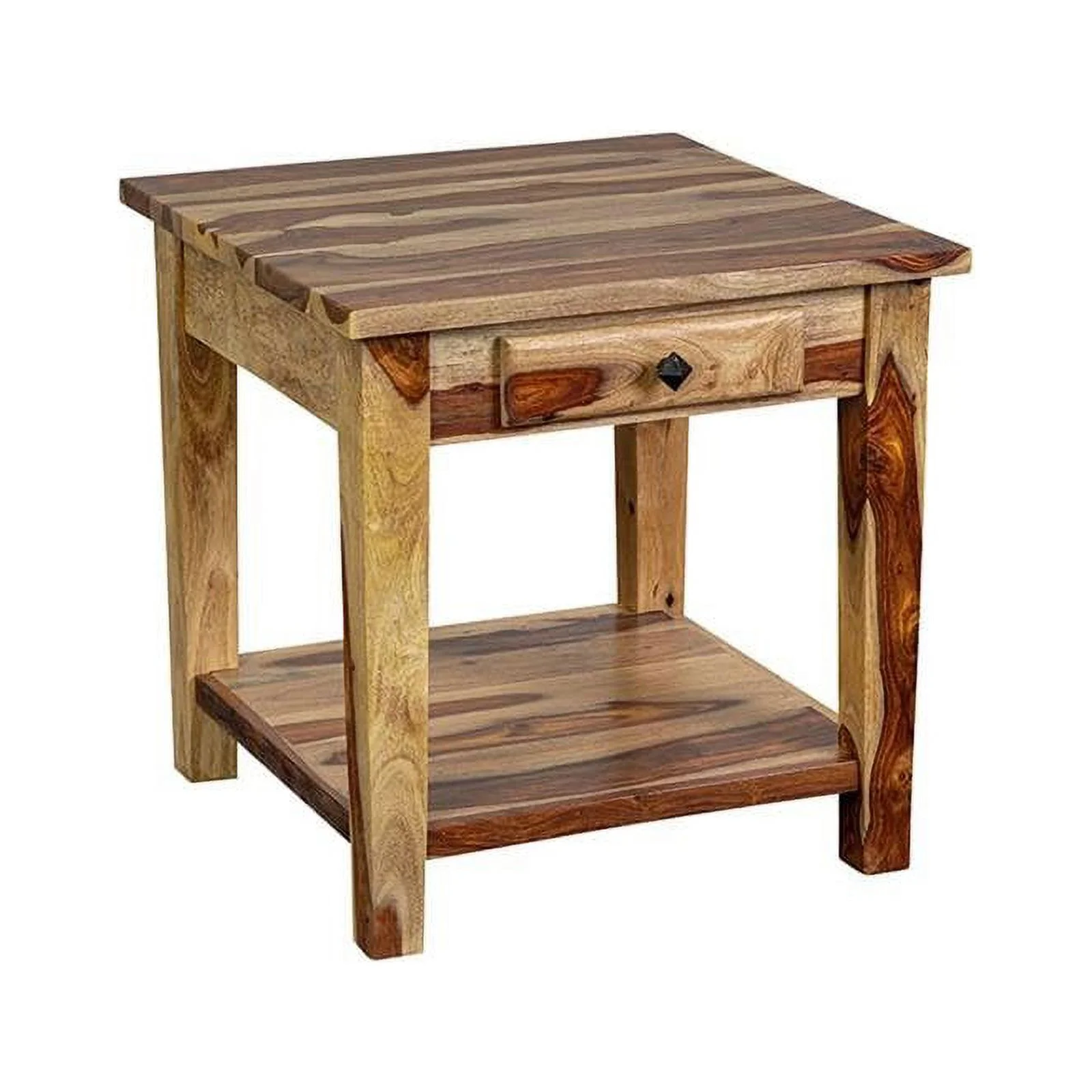 Home Square Solid Wood End Table with Drawer in Natural - Set of 2