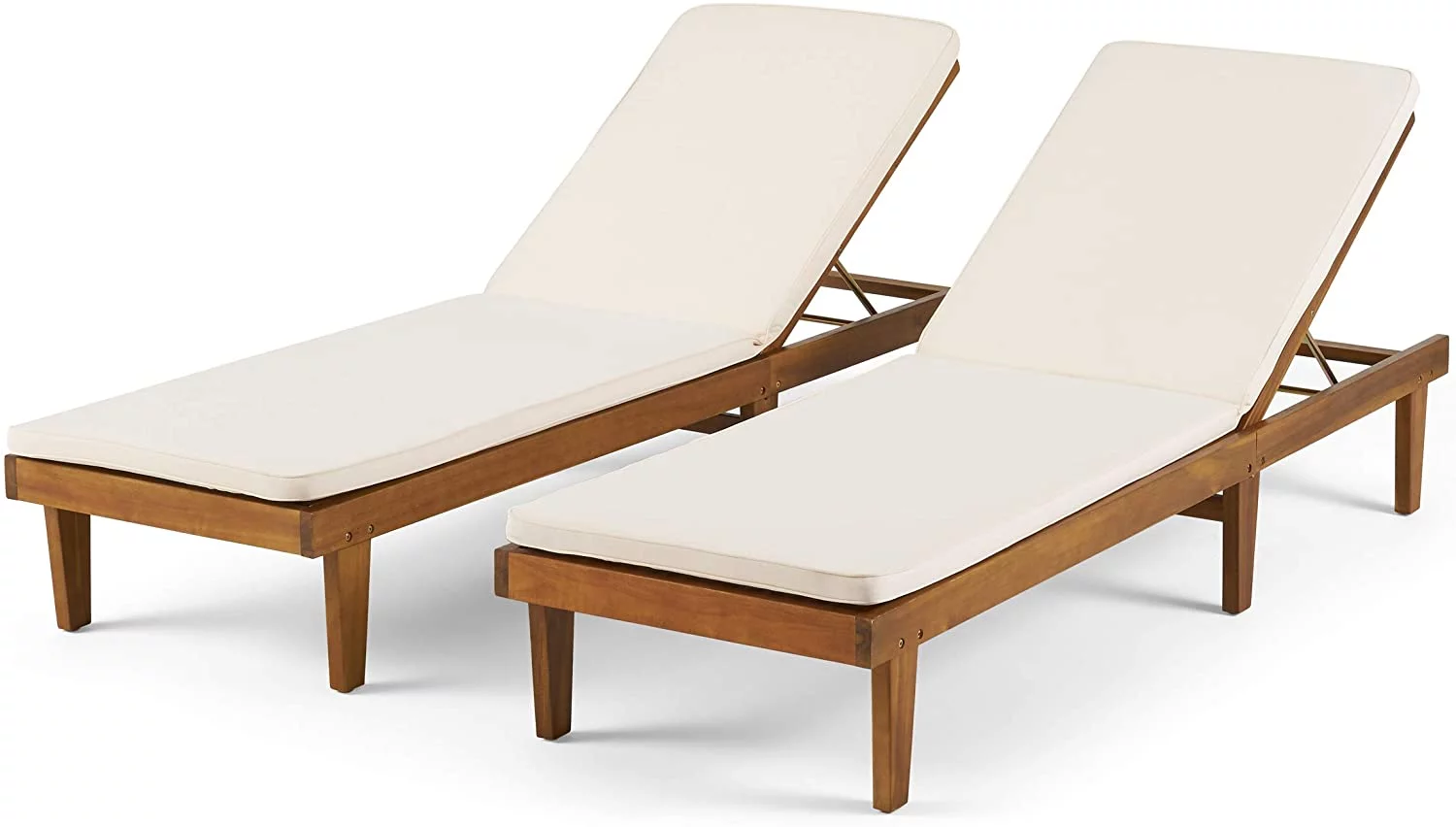 Christopher Knight Home 310751 Madge Oudoor Chaise Lounge with Cushion Set of 2, Teak Finish, Cream