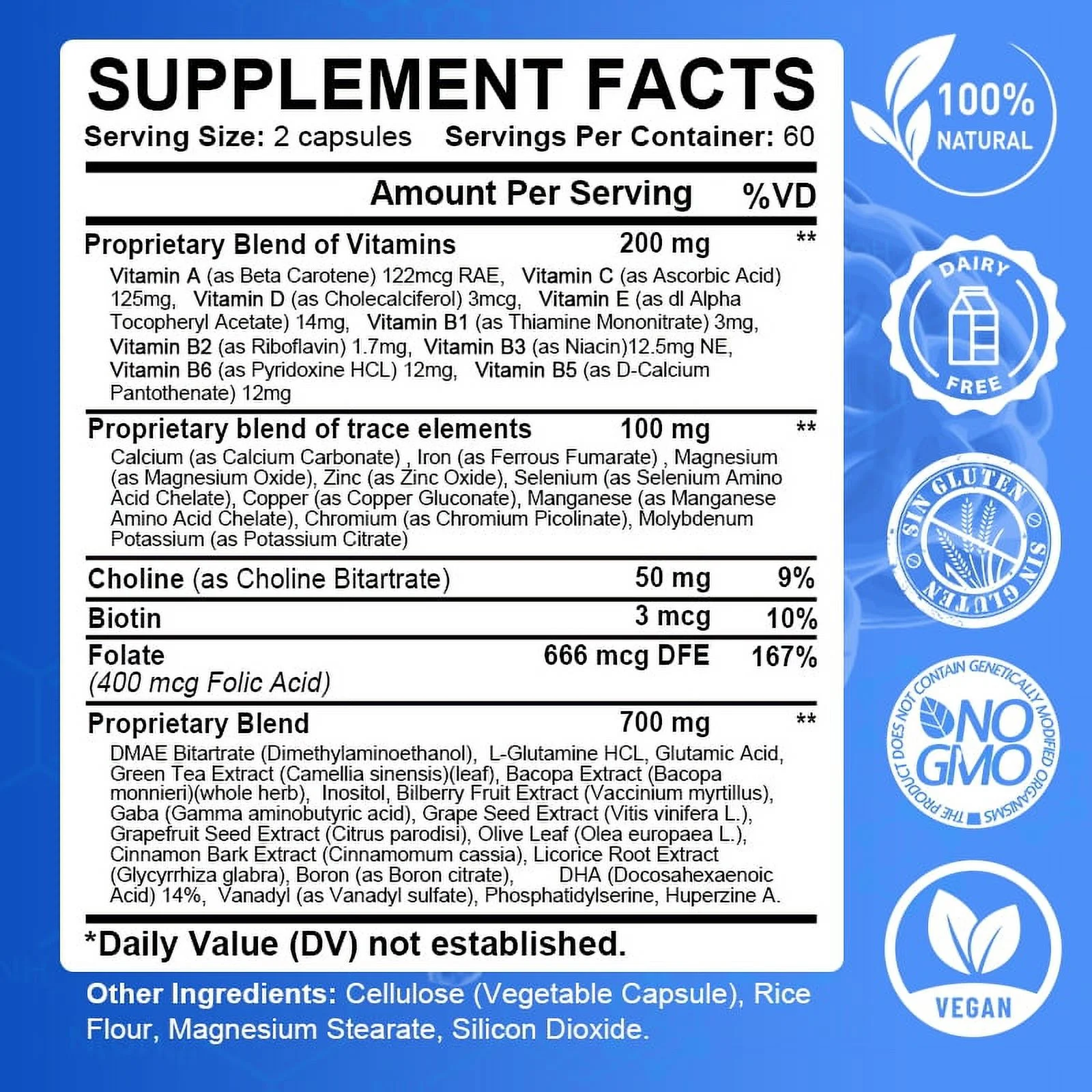 Bcuelov 40-in-1 Nootropic Capsules - 1050MG - Improve focus, memory and cognition