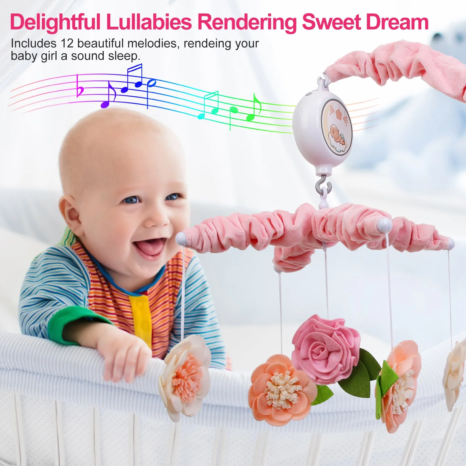 iMounTEK Baby Musical Mobile, Crib Toy, Calming Soother with 12 Lullabies Essential and Perfect Toy for Boys Girls New Mother Gift