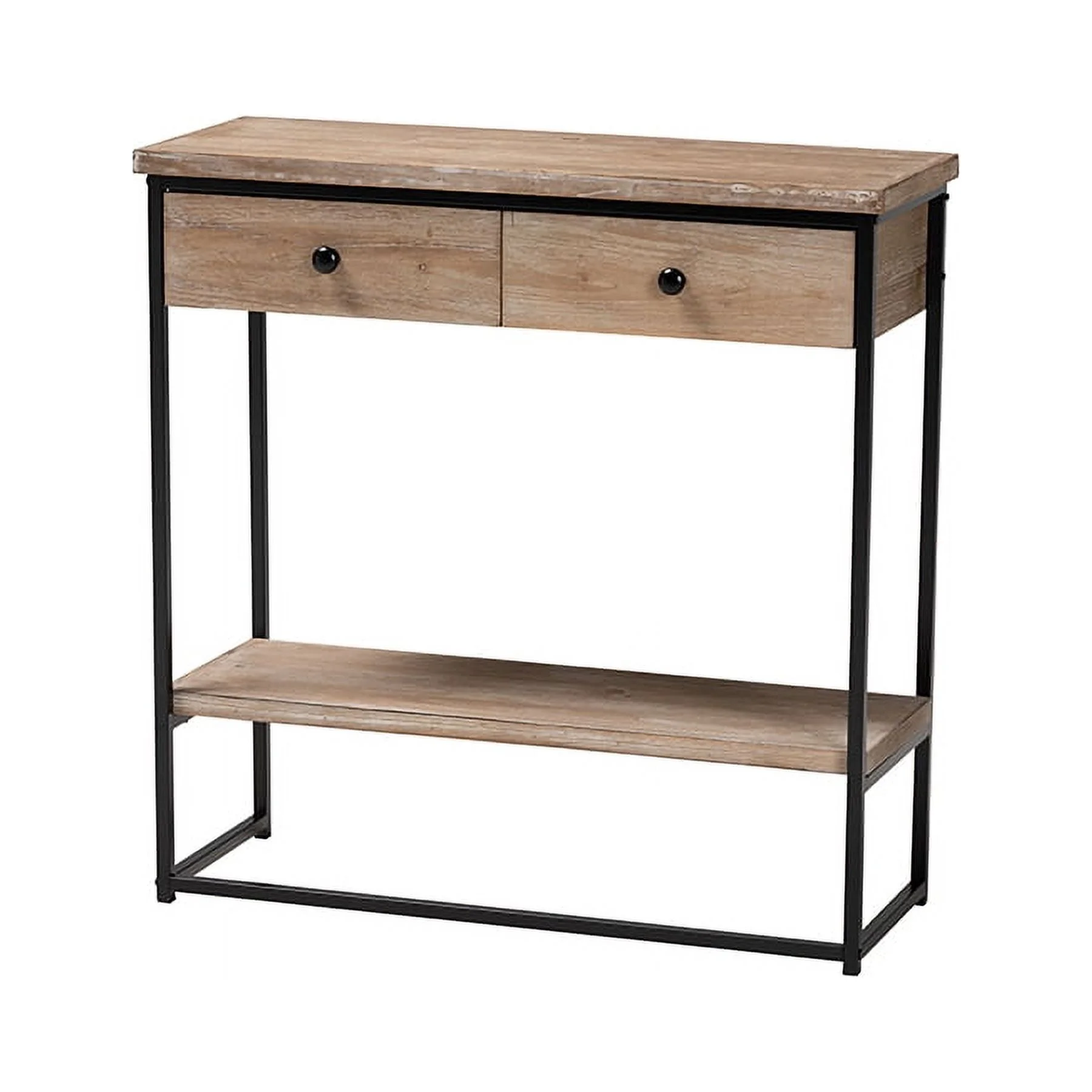 Baxton Studio Silas Modern Industrial Natural Brown Finished Wood and Black Metal 2-Drawer Console Table