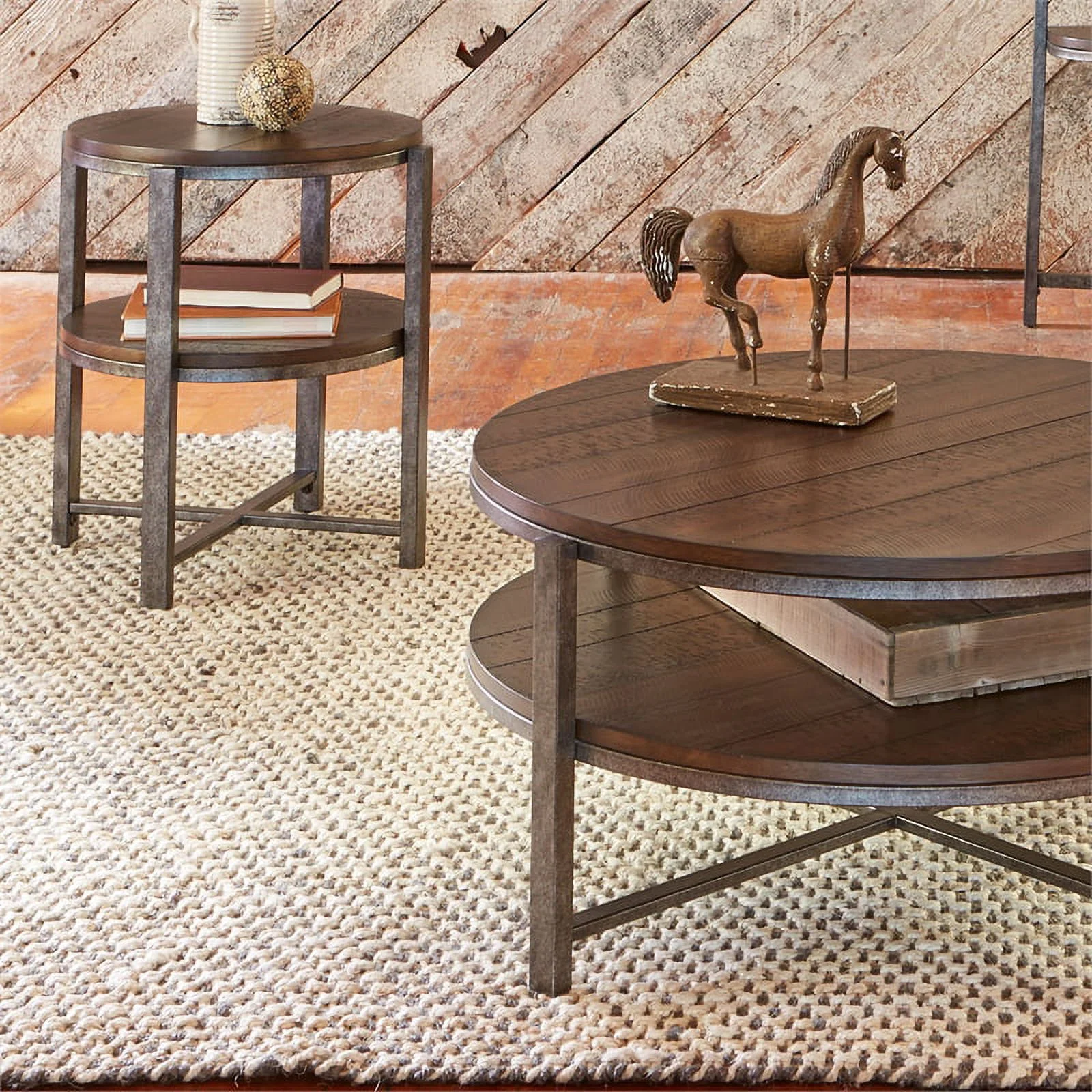 Pemberly Row Transitional Wood 3 Piece Set in Brown (Cockatil and 2 End Tables)