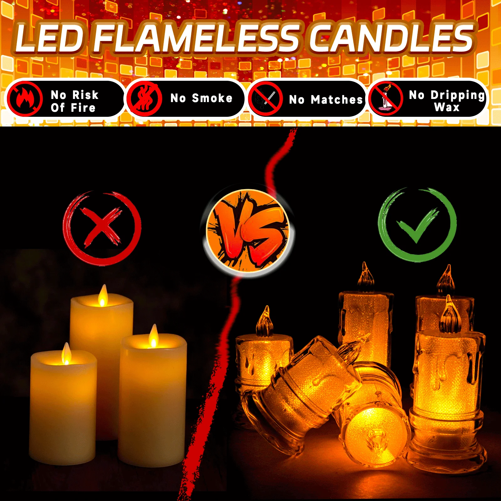 Flameless Candles, Flameless Flickering Electric Fake Candles, Warm White Battery Operated LED Candle