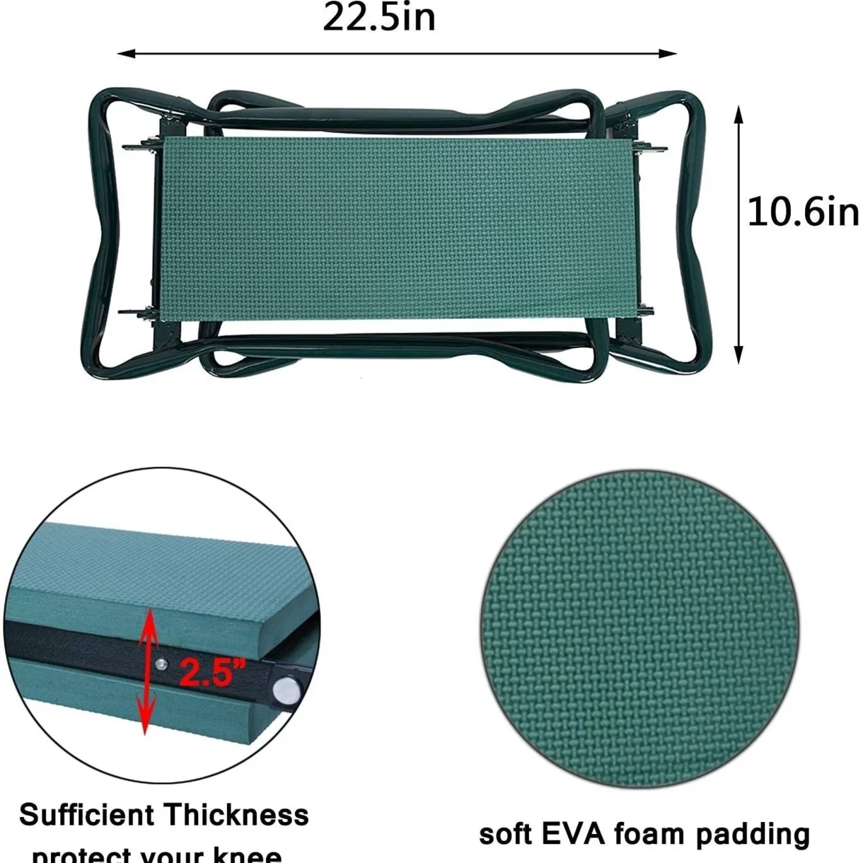 Garden Kneeler and Seat Folding Multi-Functional Steel Garden Stool with Tool Bag EVA Kneeling Pad