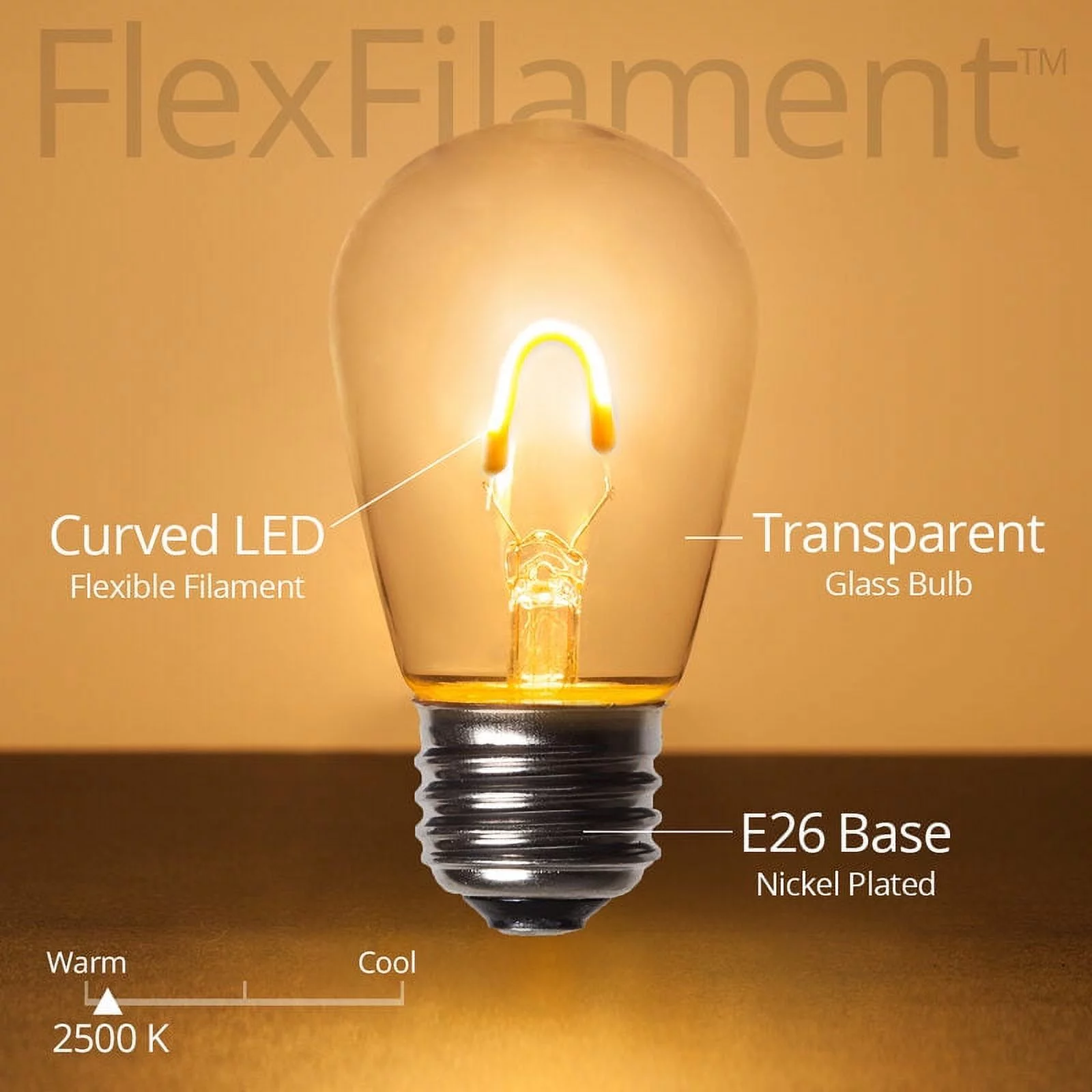 Wintergreen Lighting FlexFilament LED Warm White S14 Patio Light Bulbs, 5-Pack, E26 Base