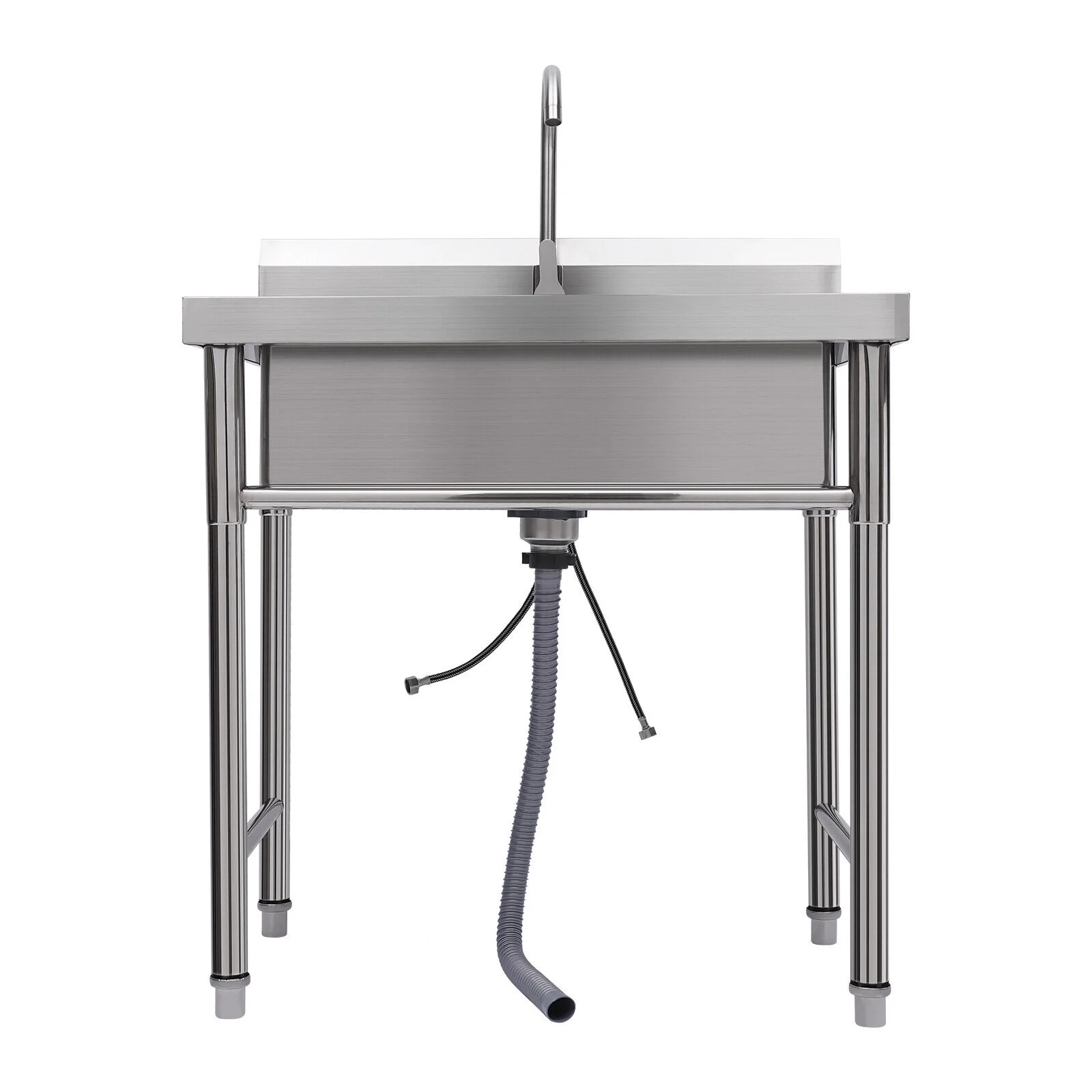 Miumaeov Stainless Steel Commercial Sink with Single Compartment Free Standing Kitchen Prep & Utility Sink With Faucet