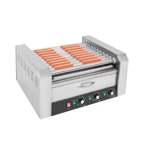 Electric 30 Hot Dog 11 Roller Grill Cooker Machine & Bun Warmer w/o Cover 1560W