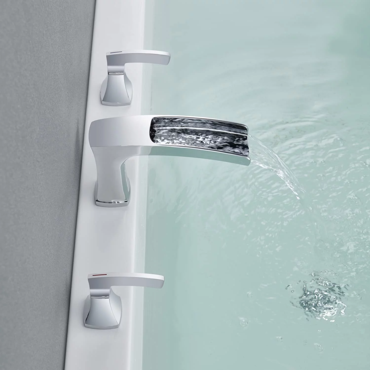 Tub Faucet Roman Waterfall Tub Filler Chrome Deck Mount Bathtub Faucets 3 Hole Brass Bathroom Faucets with 2 Handles