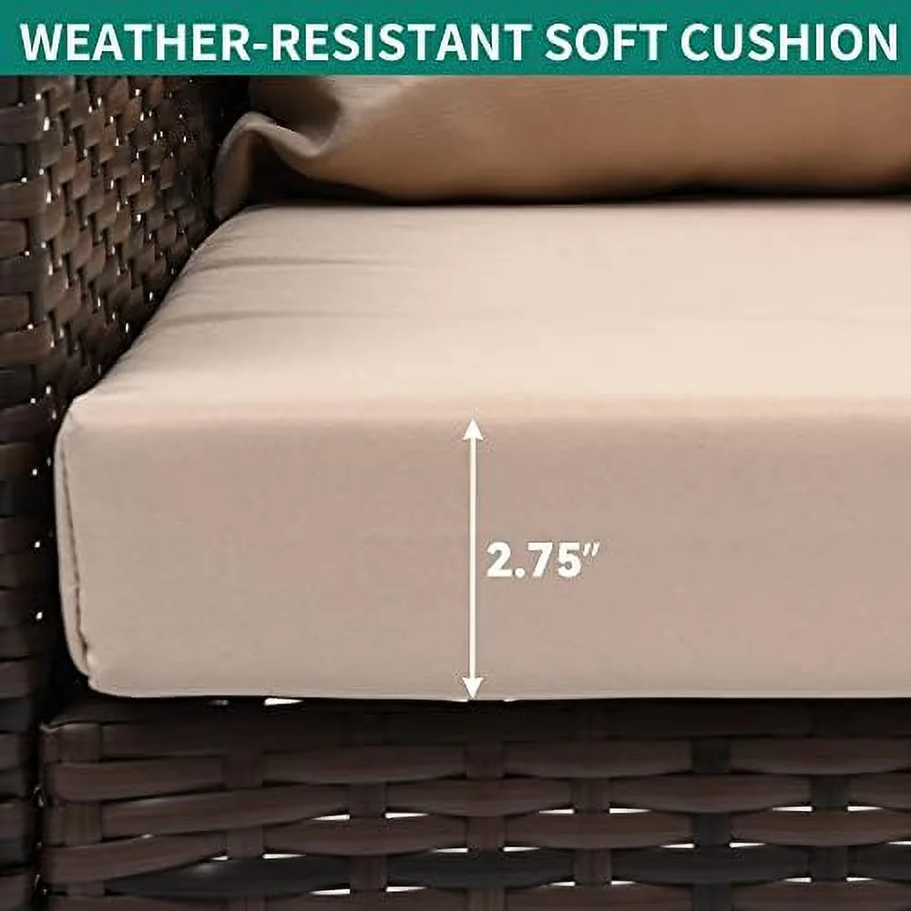 TQJKLFDY Wicker Hanging Porch Swing Chair Outdoor Brown Rattan Patio Swing Lounge w/ 2 Back Cushions Capacity 530lbs for Garden  Balcony  Living Room  Beige