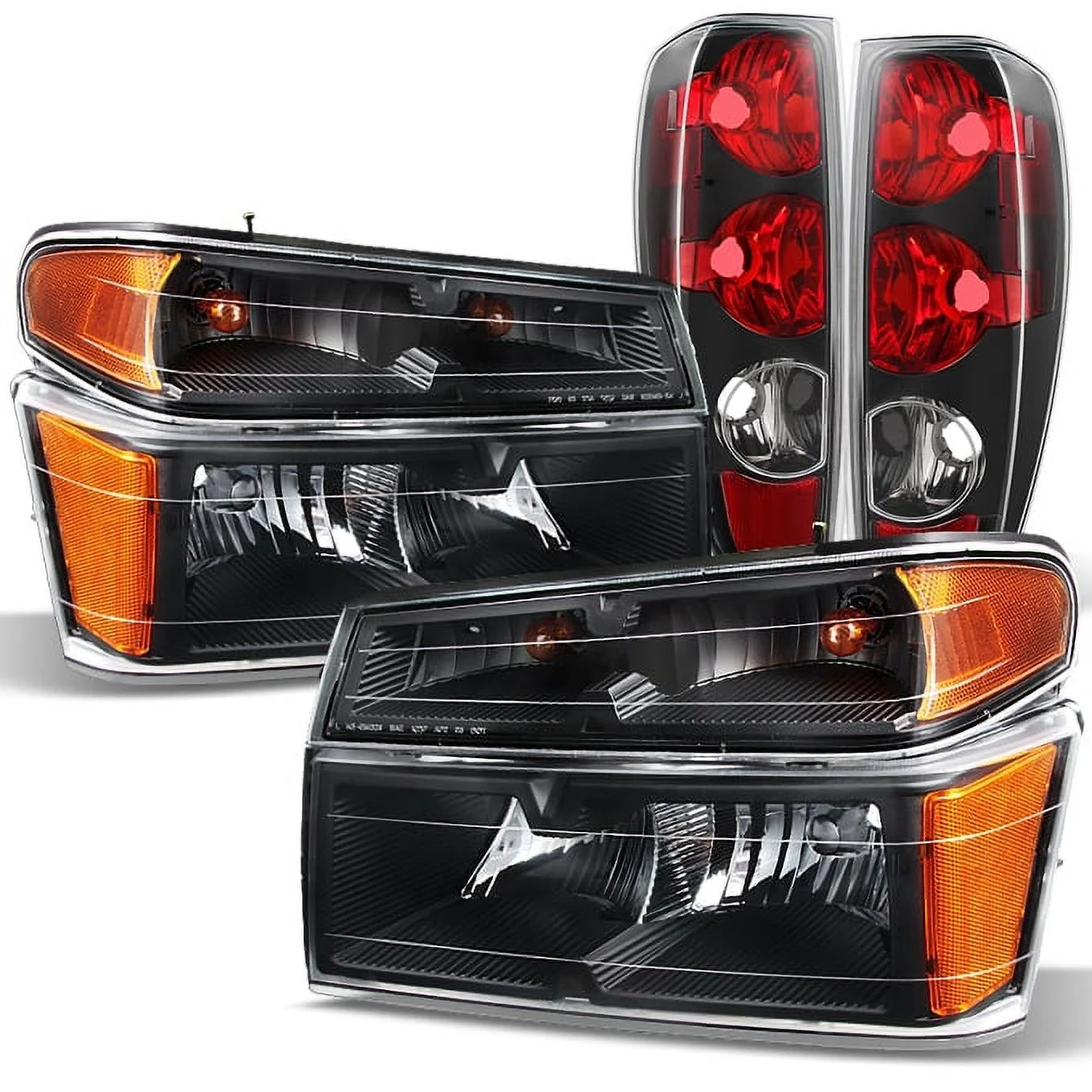 AKKON - For 2004-2012 Chevy Colorado | GMC Canyon Replacement Pair LH + RH Black Head Lights & Tail Brake Lights