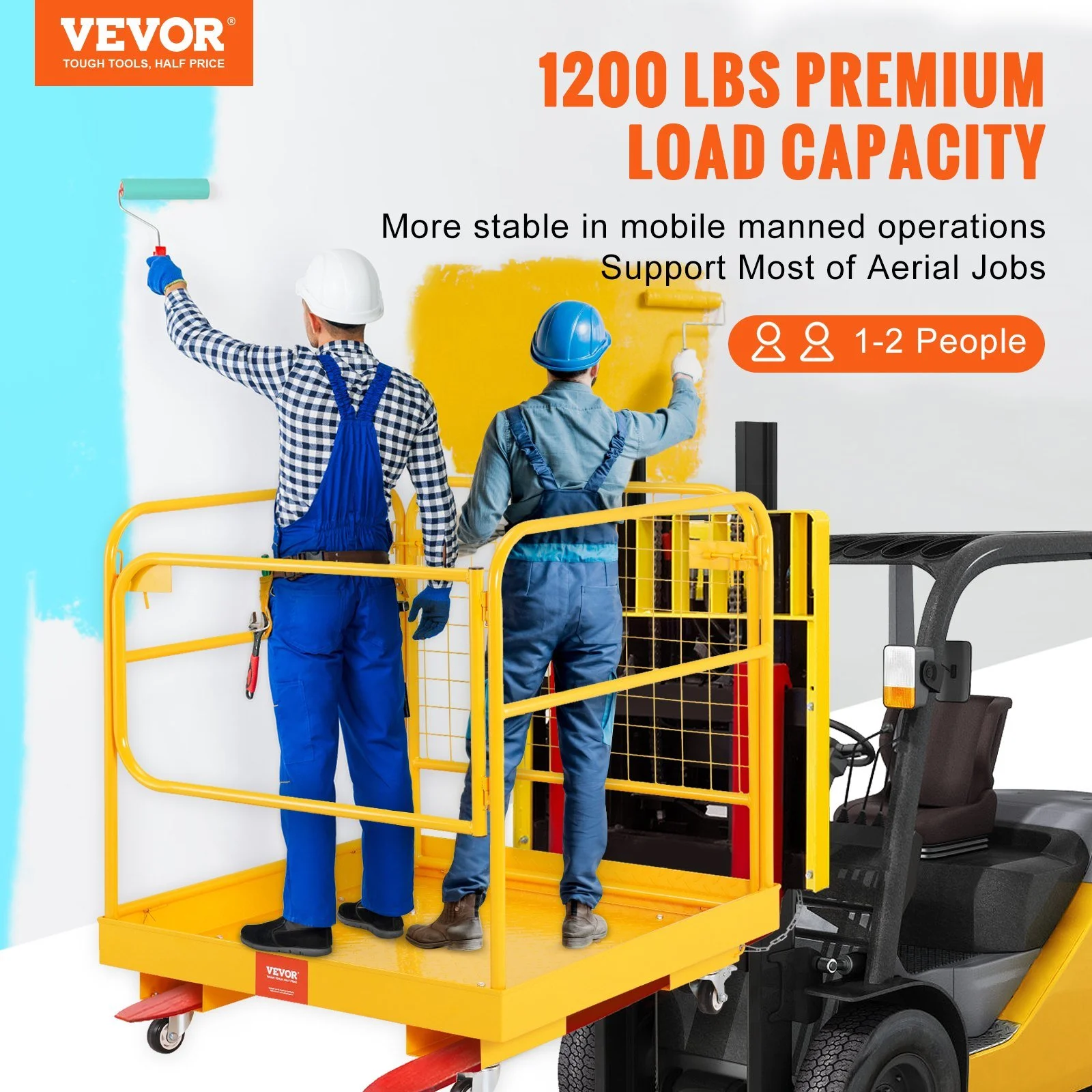 Vevor  36 x 36 in. Forklift Safety Cage - Folding Forklift Work Platform with Lockable Swivel Wheels, Drain Hole & Device Chain - 1200 lbs