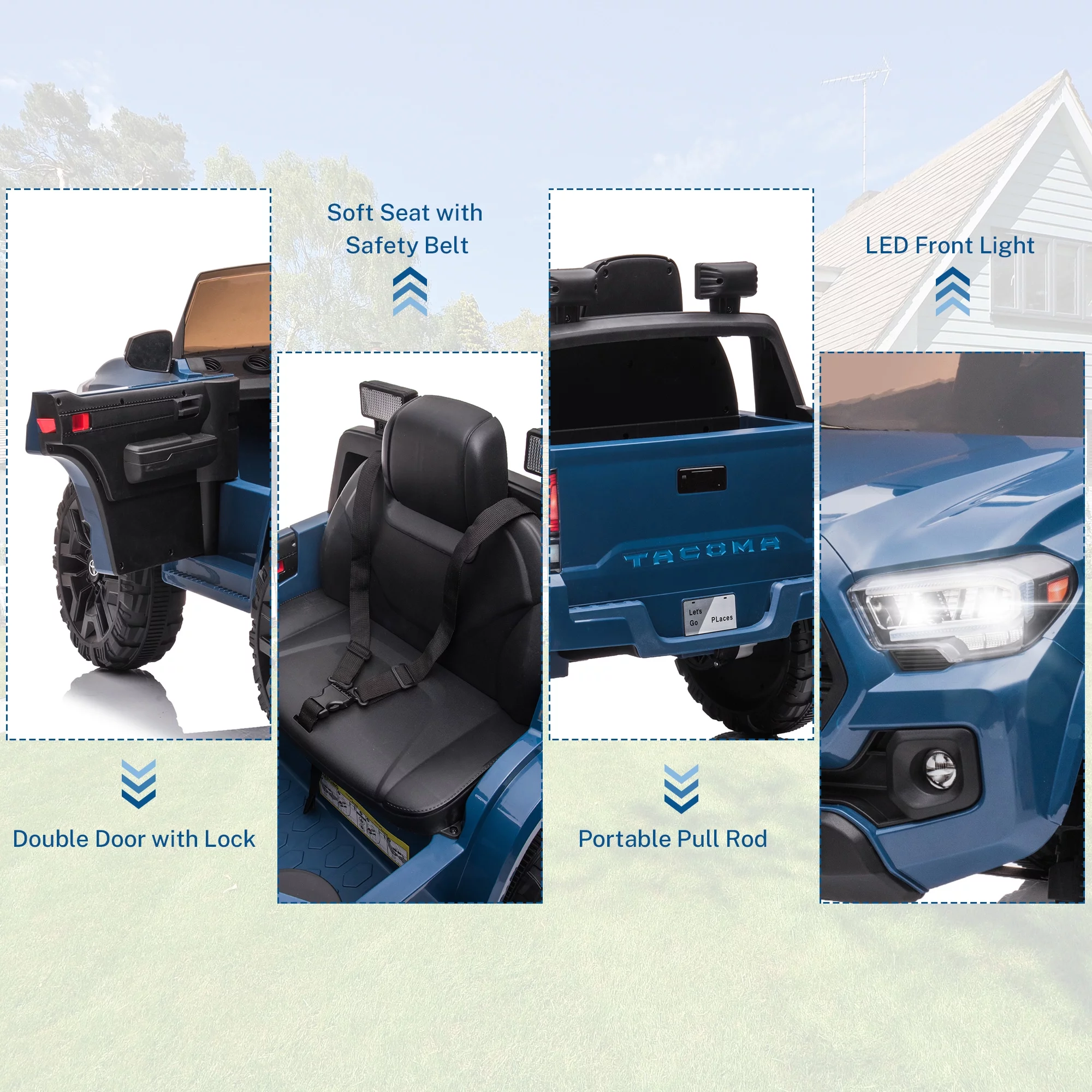 12V Kids Licensed Toyota Tacoma Electric Vehicle, Ride On Car Truck w/ Remote Control, 4 Tries Boys Girls Ride-on Toy with Brakes and Gas Pedal, 2 LED Headlights, Blue, SS2629