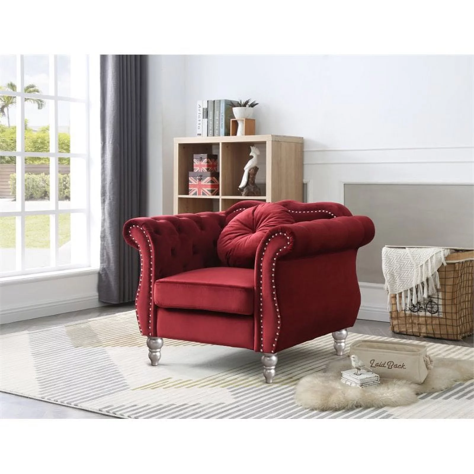 Home Square 2-Piece Furniture Set with Sofa and Chair in Burgundy