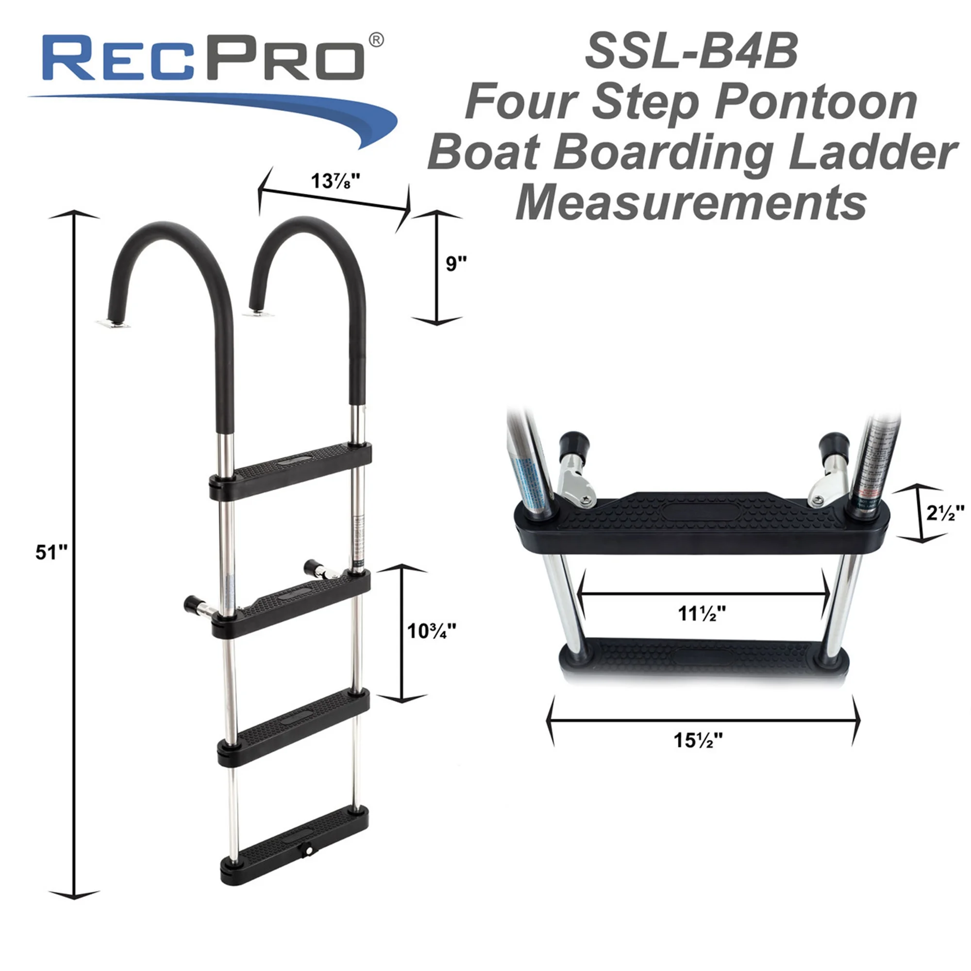 RecPro Stainless Steel Heavy Duty 4 Step Pontoon Boat Boarding Ladder