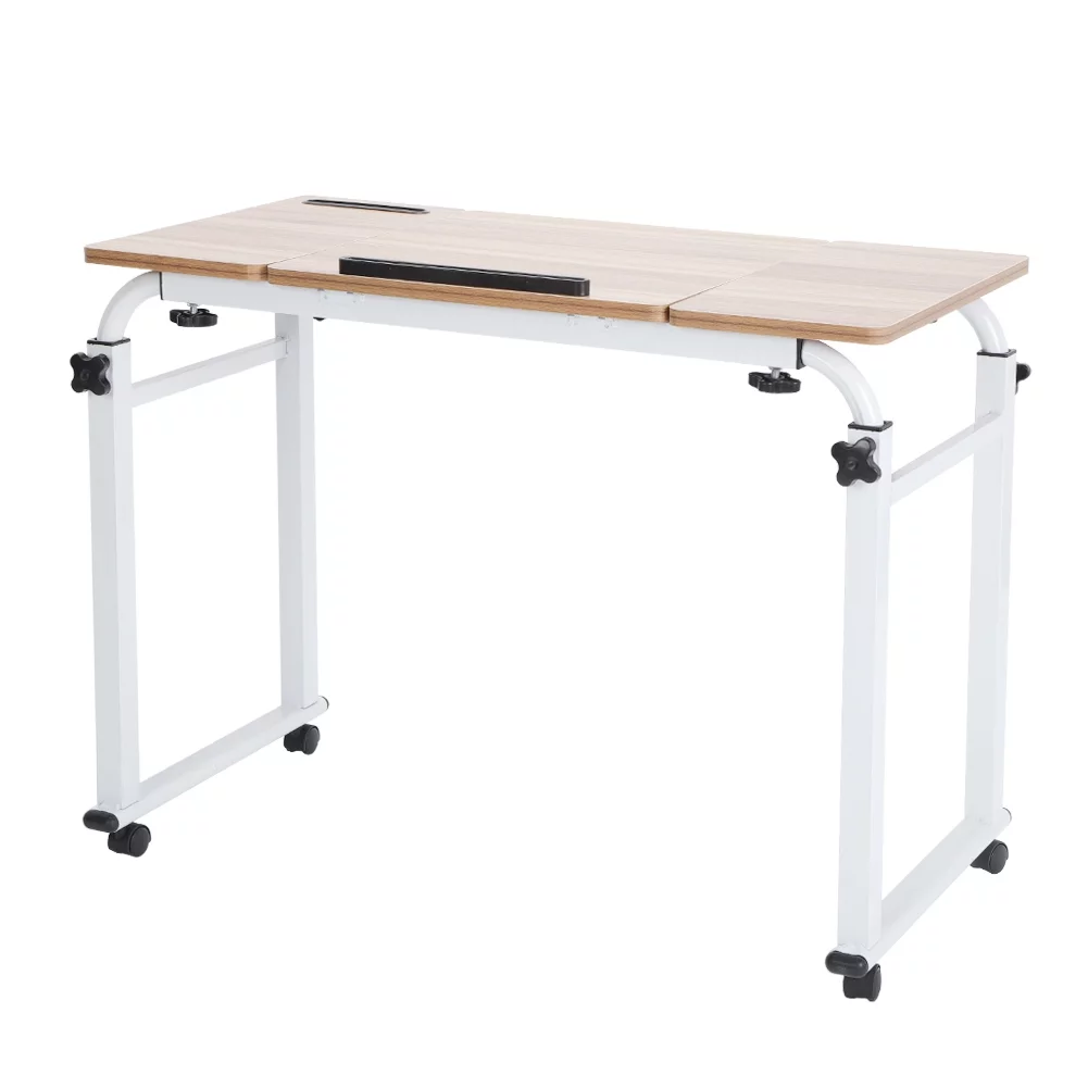 PICKTEAM Adjustable Laptop Cart Mobile Computer Desk Overbed Writing Table with Wheels 04#