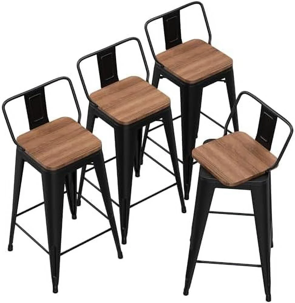 HOOMHIBIU 26 Inch Swivel  Stools Set of 4 Counter Height Stools Industrial Metal Barstools (26 inch  Distressed White)