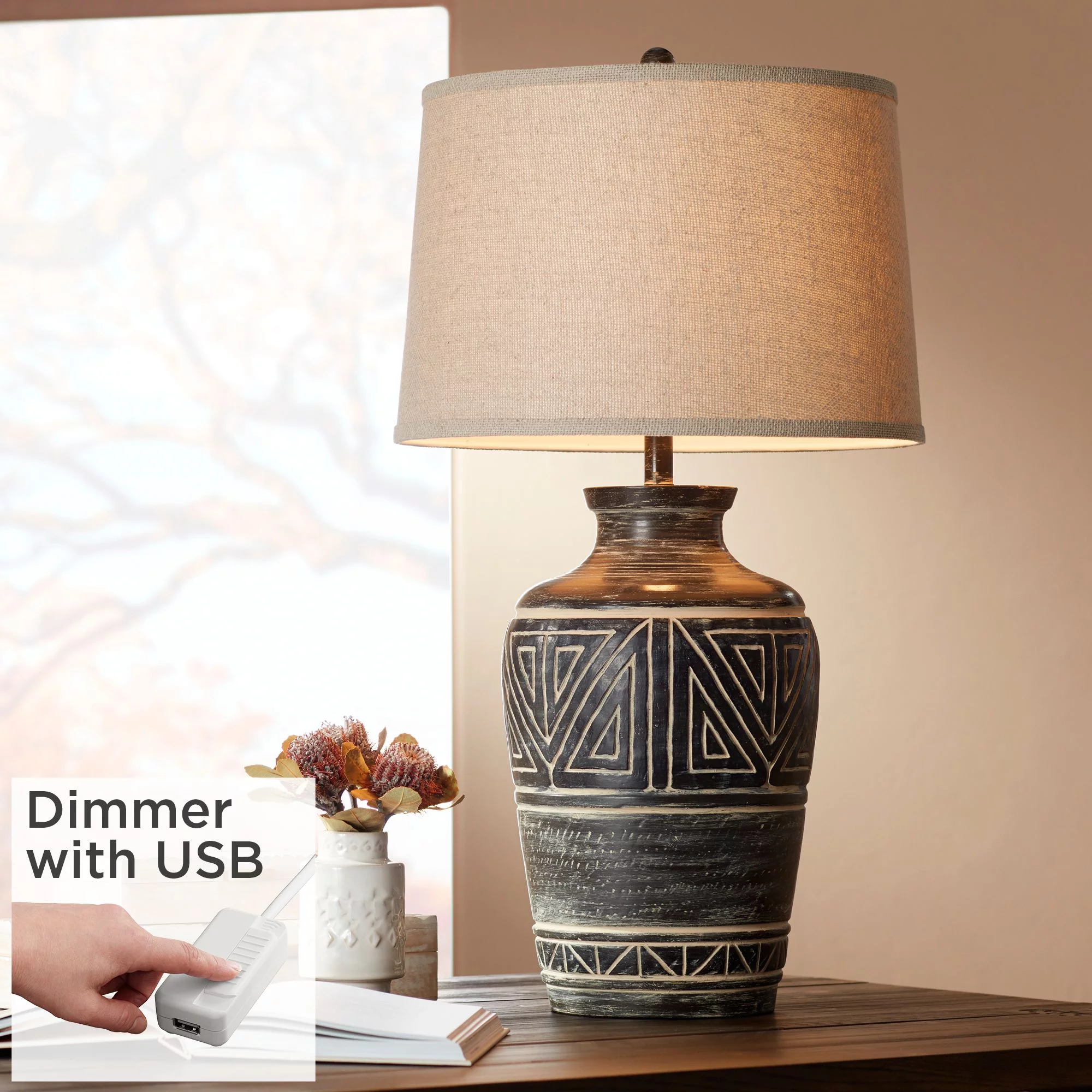 John Timberland Rustic Southwestern Jar Table Lamp with USB Charging Port 32