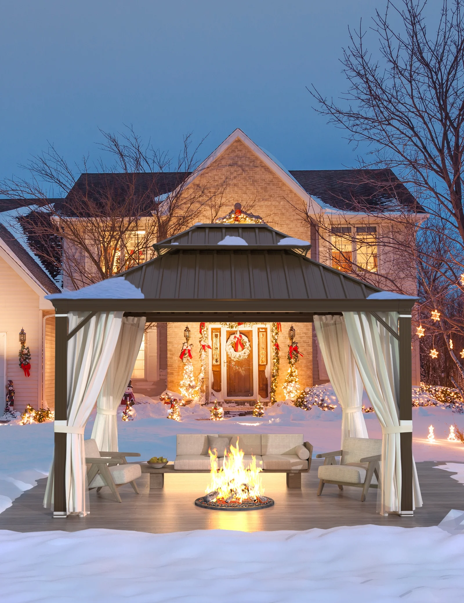 Richryce 10' X 12' Hardtop Gazebo Aluminum Frame Gazebo with Galvanized Steel Double Roof