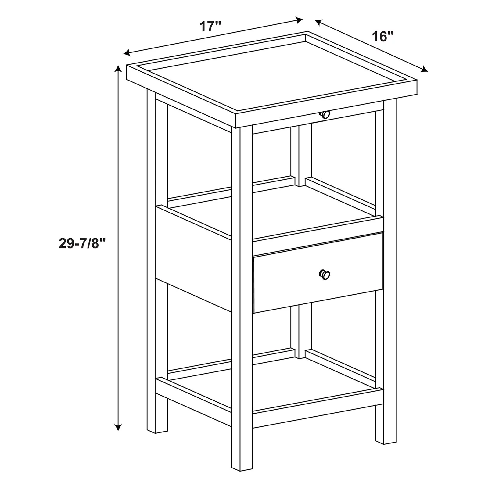 Palmer Farmhouse 3-Tier Single Drawer End Table with Pullout Tray and Shelf, White