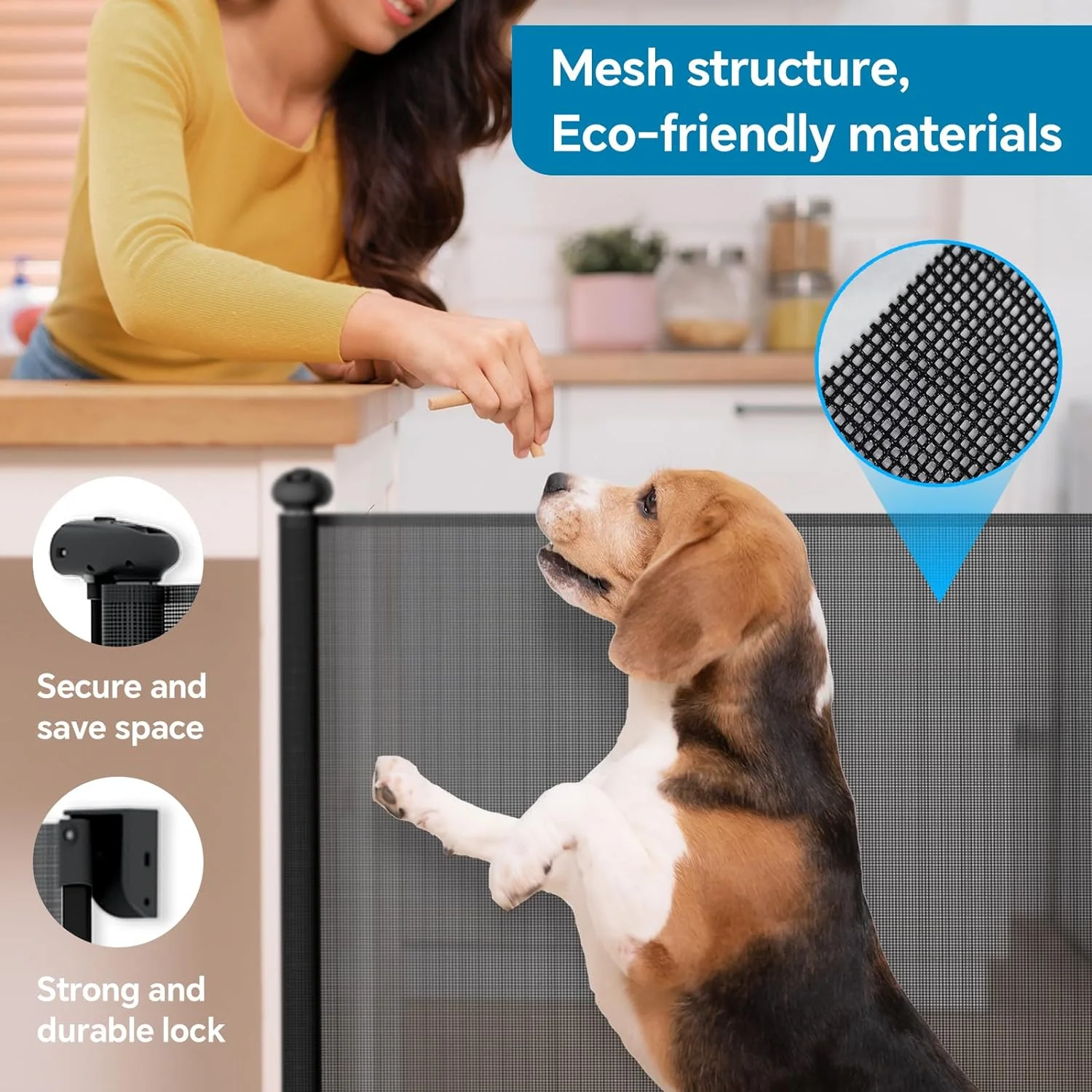 OUWI 42 Inch Extra Tall Safety Retractable Baby Gate Adjustable 110