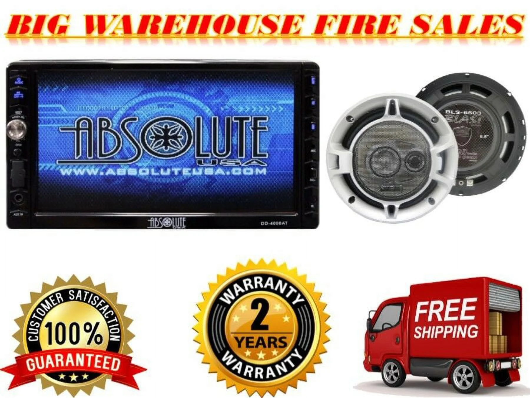 Absolute DD-4000ABT 7-Inch Double Din DVD / CD / MP3 / USB / BLUETOOTH w Speaker