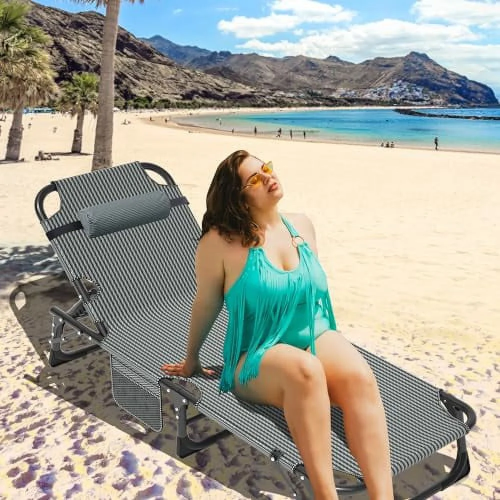 MOPHOTO Folding Chaise Lounge Chair 5-Position, Folding Cot, Heavy Duty Patio Chaise Lounges for Outside, Poolside, Beach, Lawn, Camping