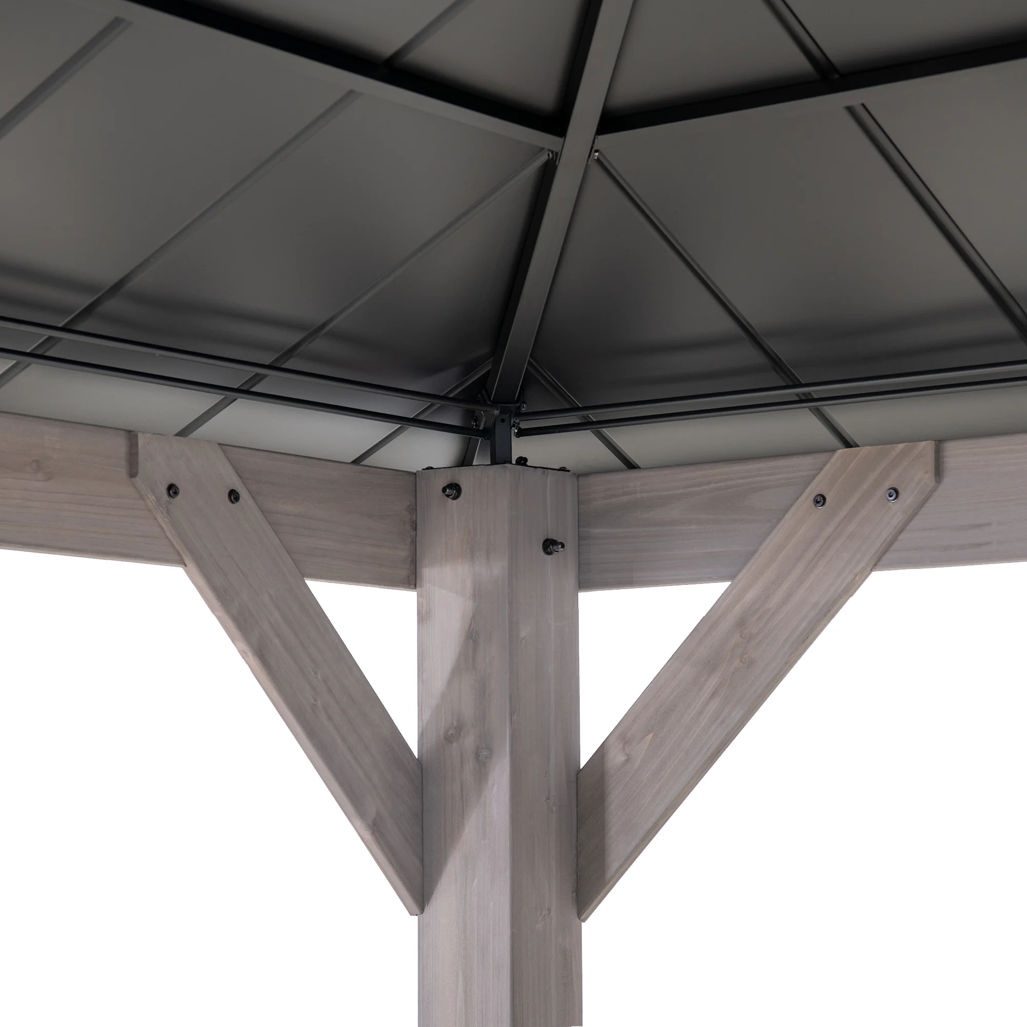 Sunjoy 13 ft. x 15 ft. Cedar Framed Gazebo with Black Steel and Polycarbonate Hip Roof Hardtop