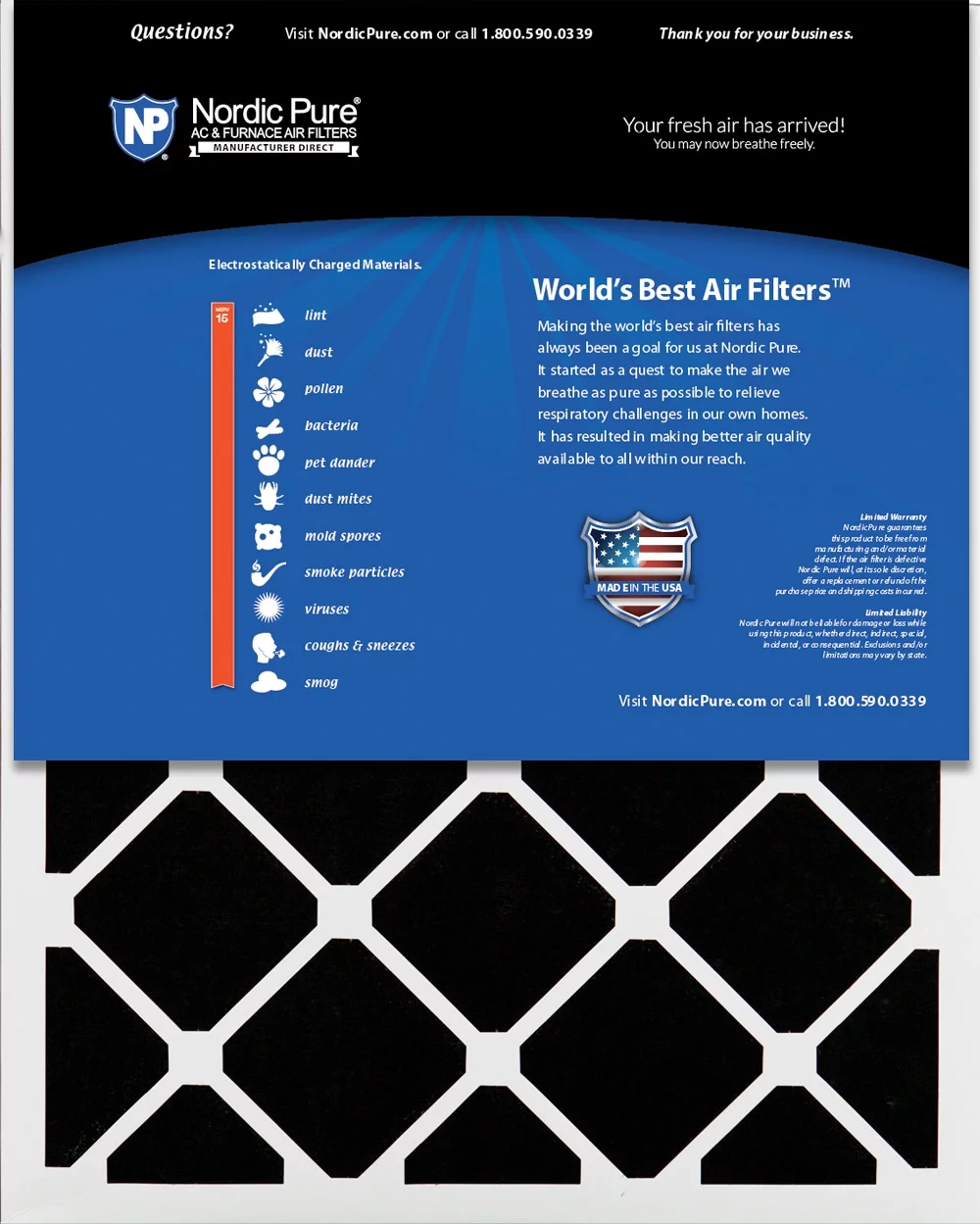 Nordic Pure 12x24x4 (3 5/8) Pleated Air Filters MERV 15 Plus Carbon 1 Pack