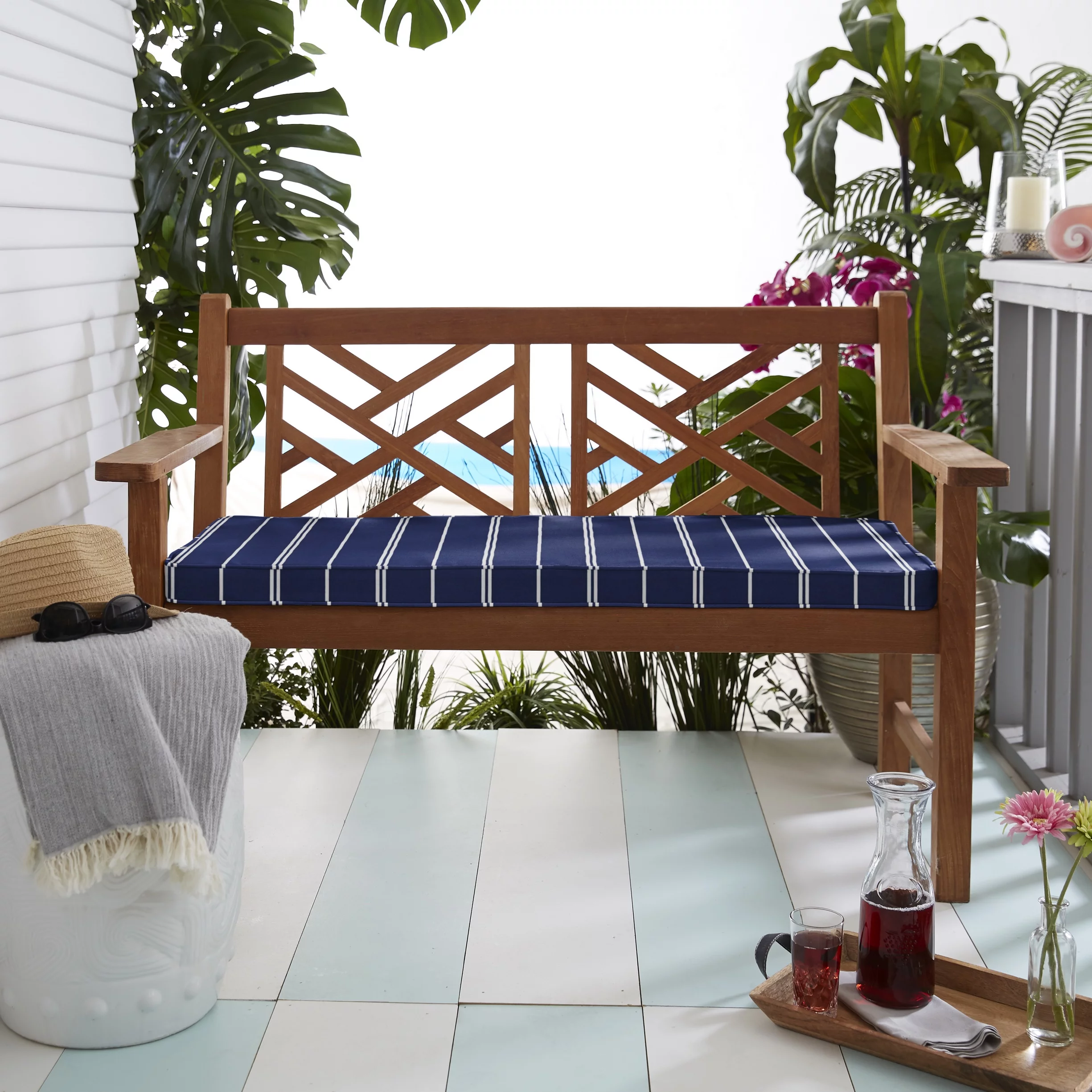 Blue Indoor/Outdoor Bench Cushion, Corded
