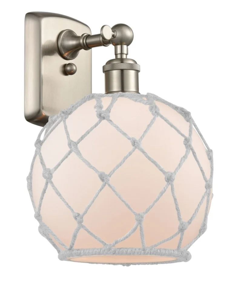 516-1W-SN-G121-8RW-LED-Innovations Lighting-Farmhouse Rope-3.5W 1 LED Wall Sconce in Industrial Style-8 Inches Wide by 13 Inches High   Brushed Satin