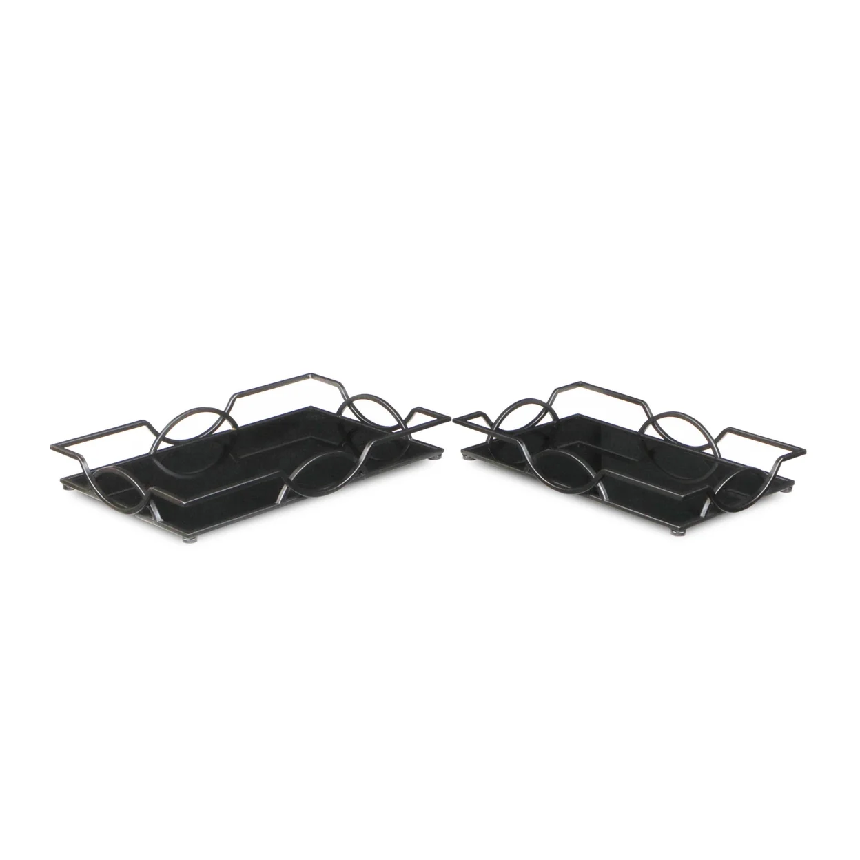 Cheungs Decorative Contemporary 2 piece black mirror trays