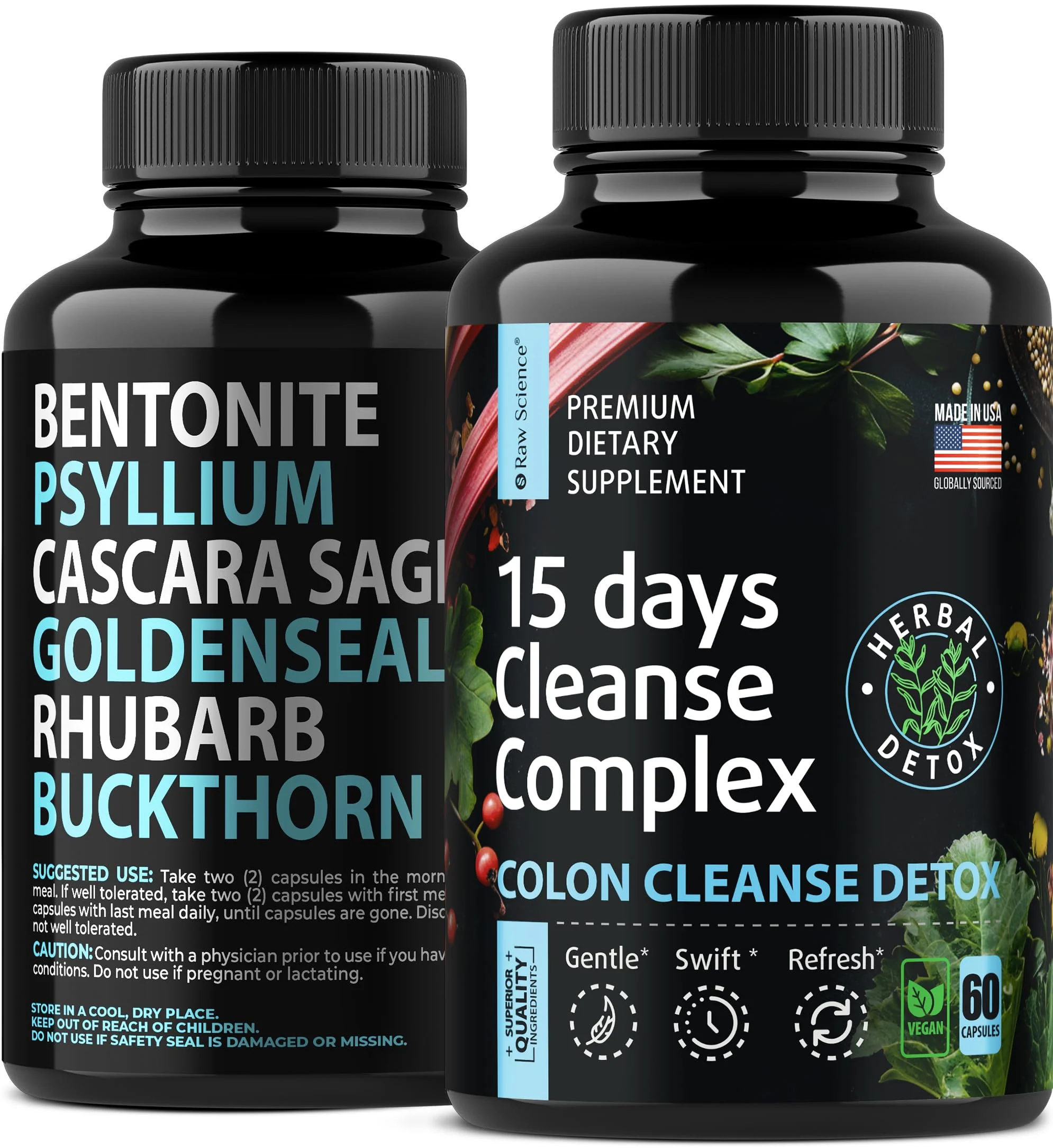 Raw Science | Colon Cleanse Detox Pills | Gut Health & Bloating Support for Women & Men with Cascara Sagrada, Acidophilus Probiotic | Vegan | 60 Capsules