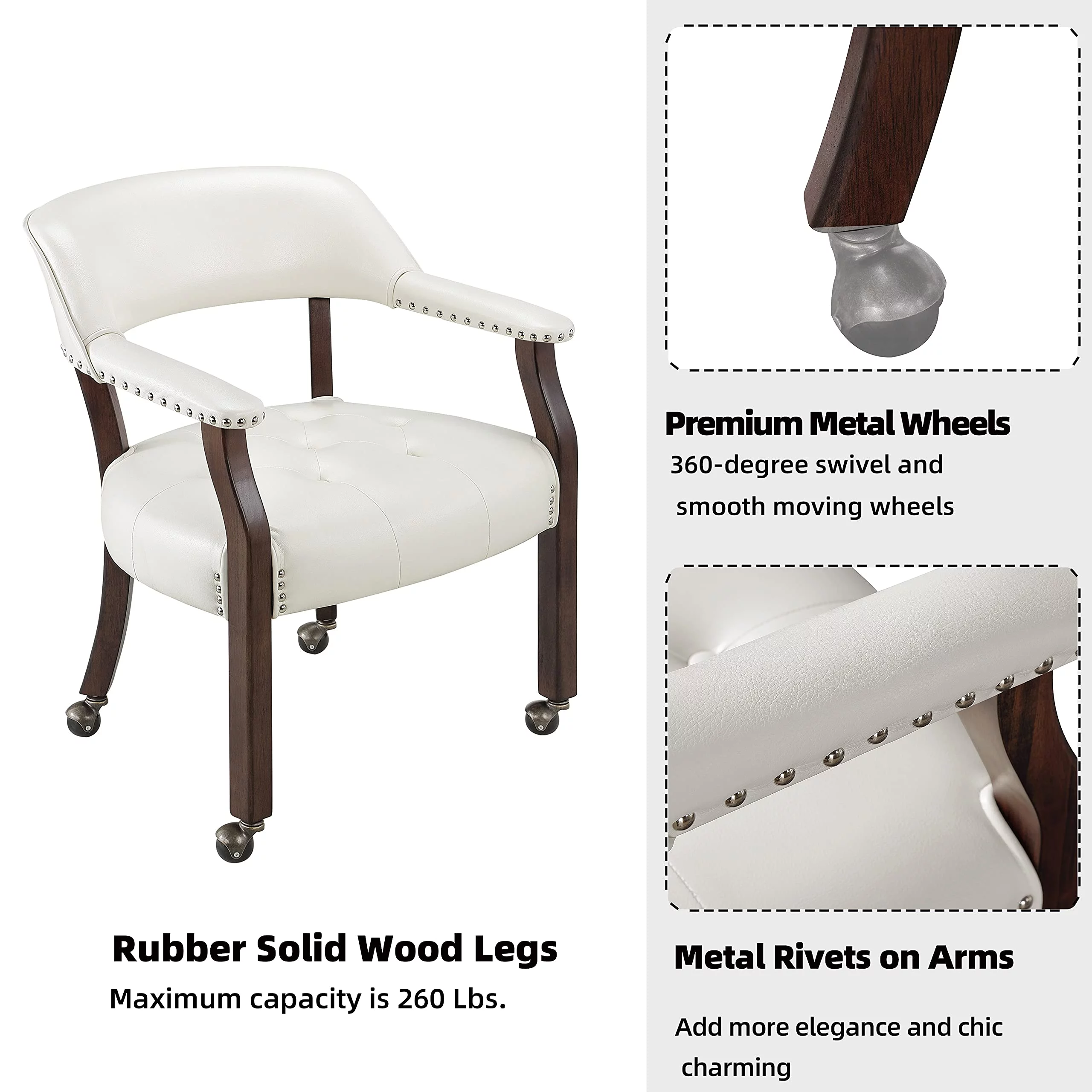 JESONVID Dining Chair with Casters, Captain's Chairs with Rollers Dinette Sets Poker Chairs with Wheels Kitchen Table Rolling Chairs High Back Chair On Caster(White 1533WT)