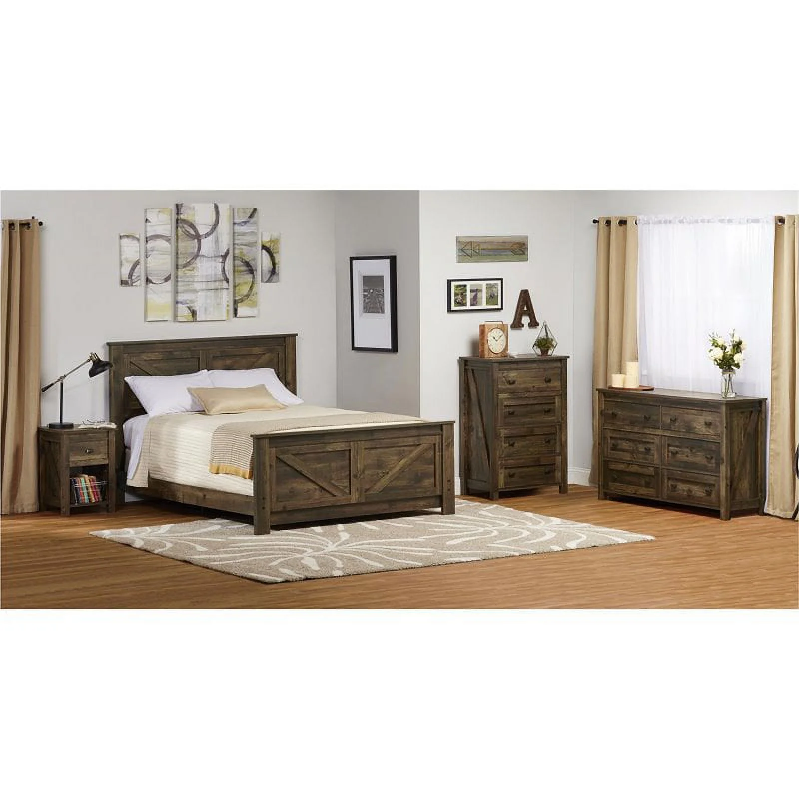 Home Square 2 Piece Bedroom Set with 4 Drawer Dresser and Nightstand in Rustic