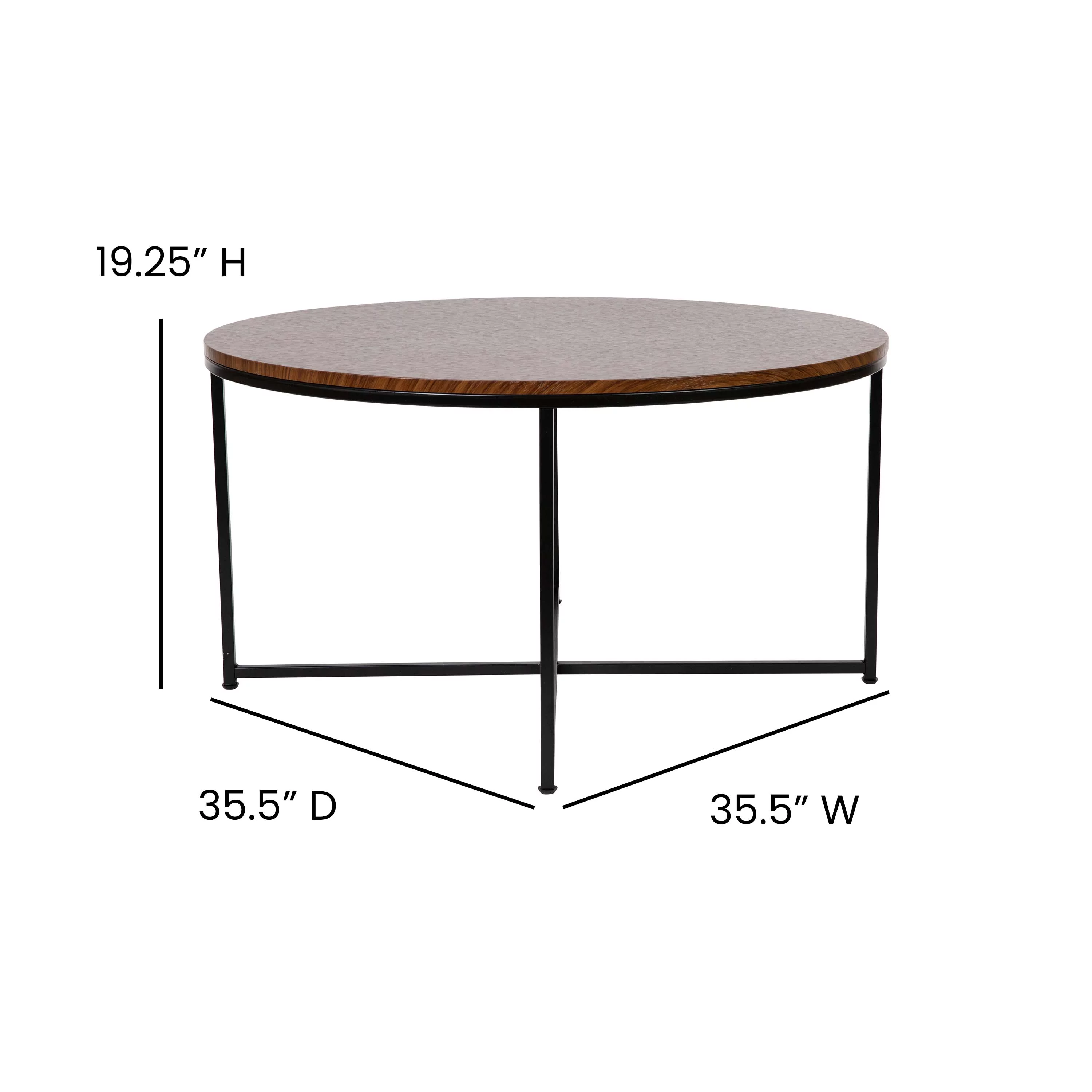 Merrick Lane Round Coffee Table Set - 3 Piece Walnut Coffee Table Set with Matte Black Crisscross Frame - Coffee Table & 2 End Tables