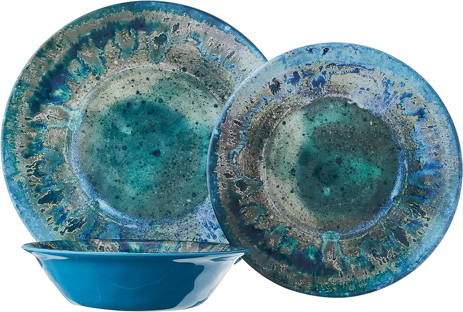 Radiance Teal Melamine 12 Pc Dinnerware Set, Blue