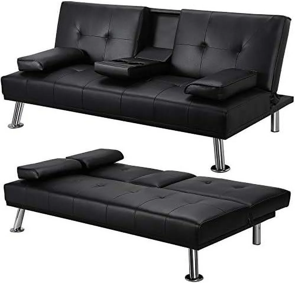 MQLIFEBOOM Modern Faux Leather Sofa Bed Convertible Folding Futon with Armrest Home Recliner Home  for Living Room Brown