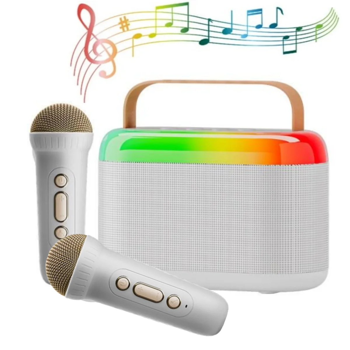 Karaoke Machine with 2 Wireless Mic, Mini Portable Bluetooth Karaoke Singing Speaker with RGB Atmosphere Lights for Kids Adults Home Party