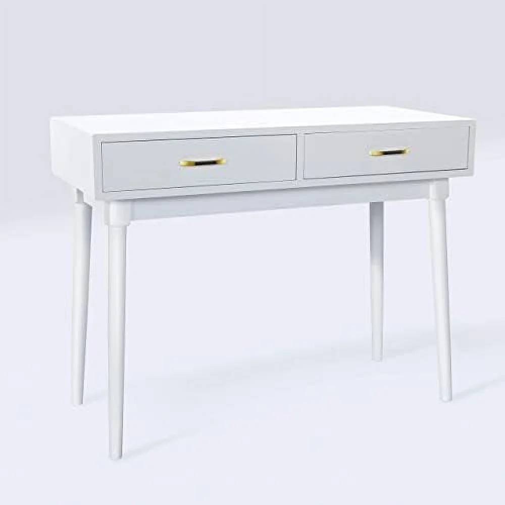 SJOINMB Writing Computer Desk with 2  Drawers for Home Office Modern Laptop PC Table Workstation  Vanity Table (Cream White)