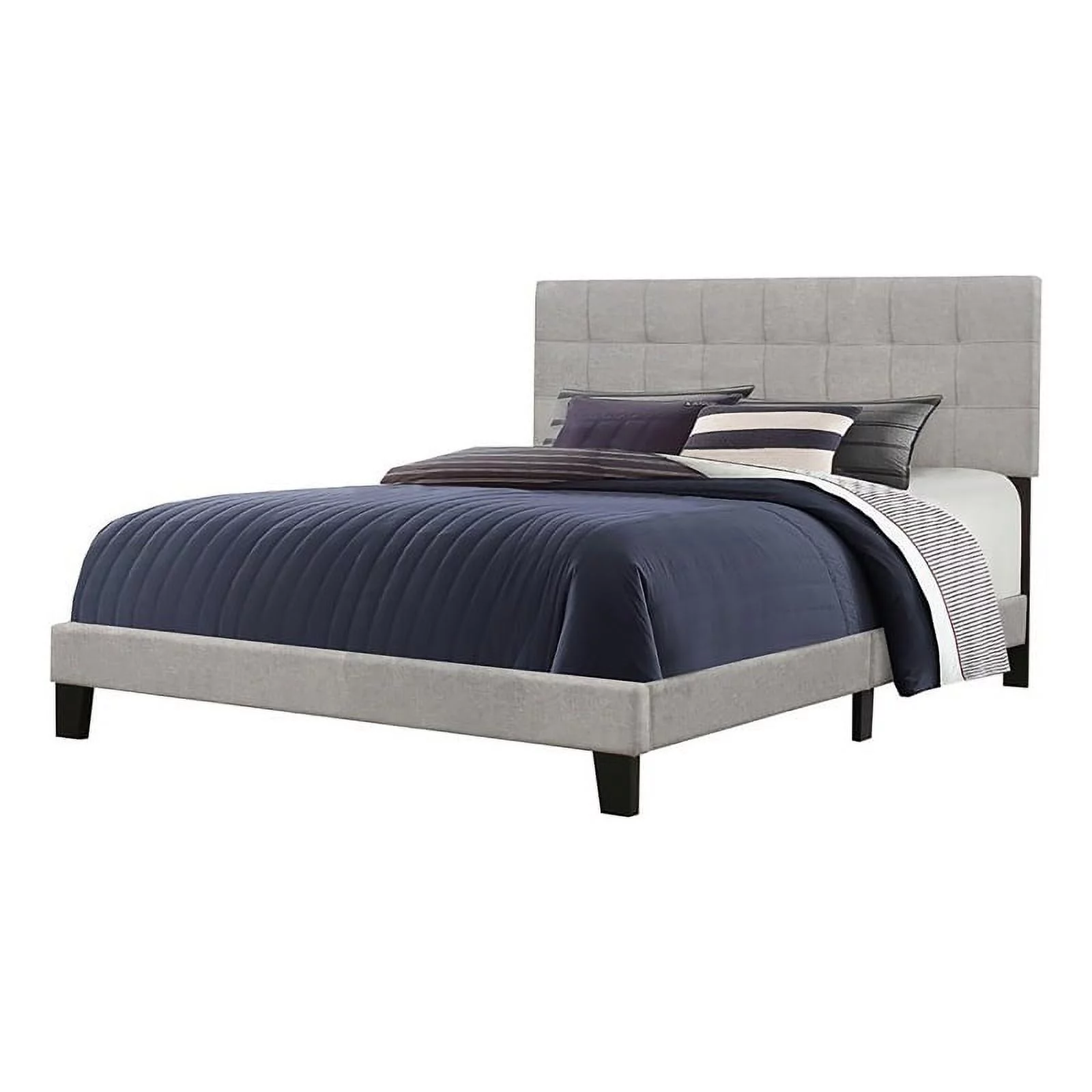 Bowery Hill Modern Metal/Fabric Rounded Square Headboard Full Panel Bed in Gray