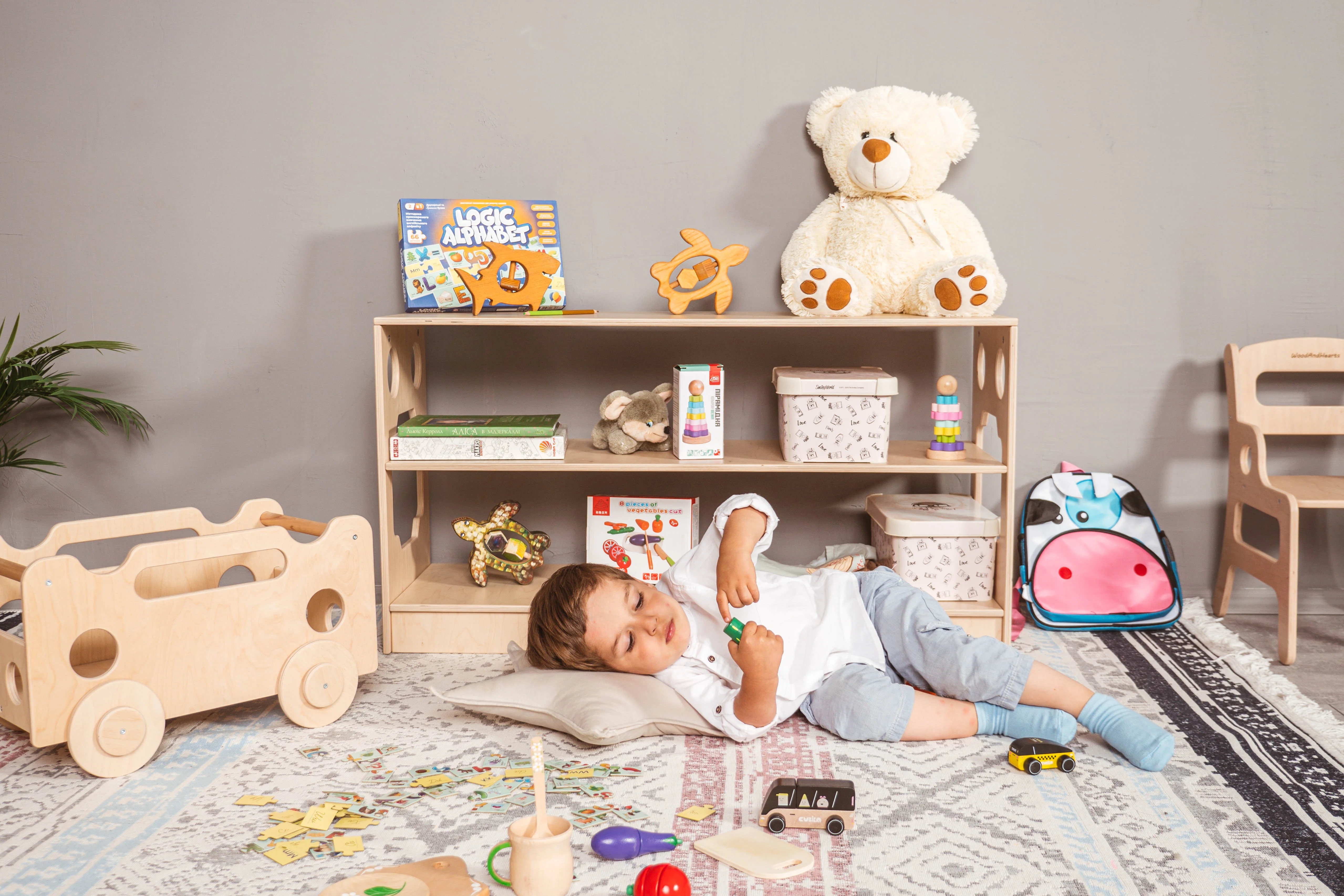 Woodandhearts Baby Book Shelves, Wooden Kids Bookshelf, Montessori 3 Tier Shelf, Wooden Floor Kids Organizer, Nursery Shelf for Storage for Kids 1-6 years