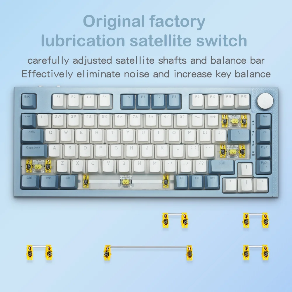 RECCAZR KW75S Wireless Mechanical Keyboard USB-C Wired/Bluetooth/2.4GHz Gaming Keyboard 81 Keys Gasket Mounted with Knob, RGB Backlight Hot-Swappable OUTEMU Blue Switch(Blue White)