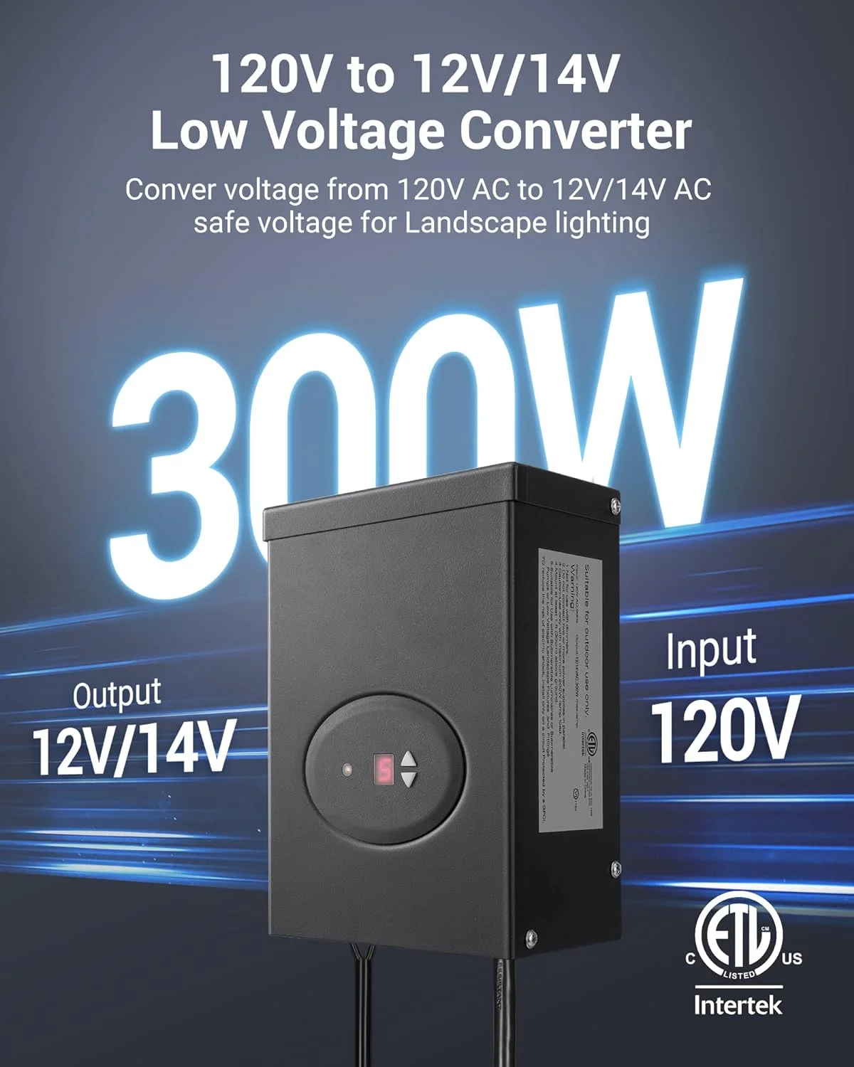 YILAN 300W Low Voltage Landscape Transformer, Outdoor Weatherproof Transformer with Timer and Photocell Sensor, 120V AC to 12V AC for LED Spotlight Lighting, Pathway Light, ETL Listed