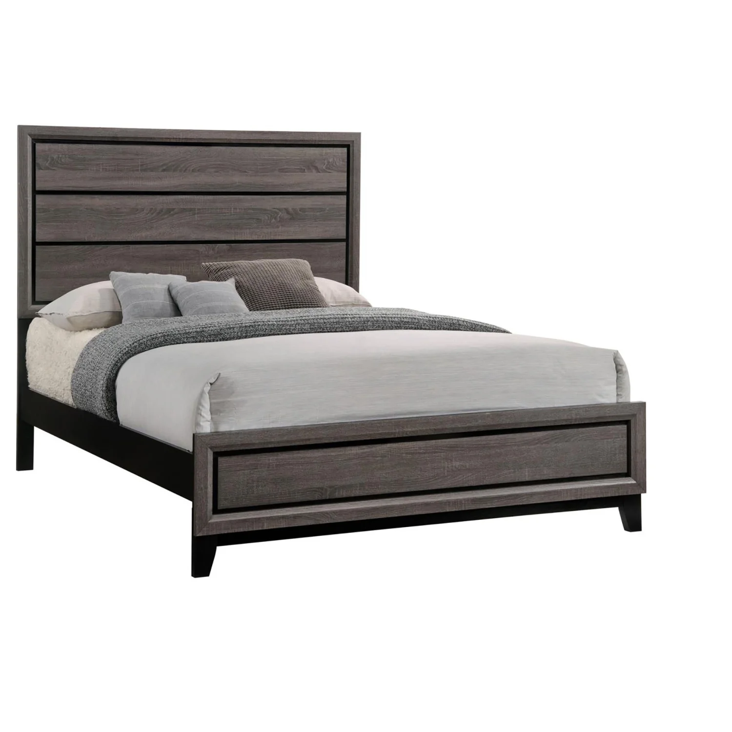 Cozy Rustic Grey Oak Queen Panel Bed for a Tranquil Bedroom Retreat with Timeless Style and Elegant Charm