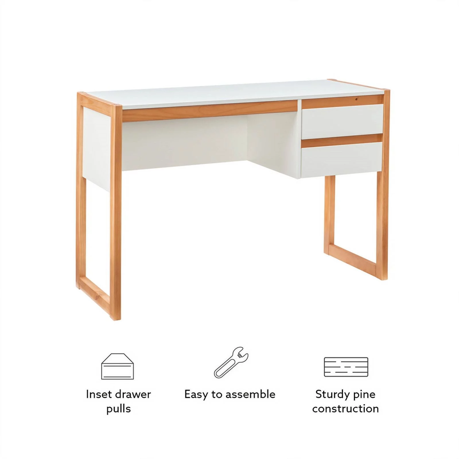Linon Brock Wood Two Drawer Desk in White and Natural